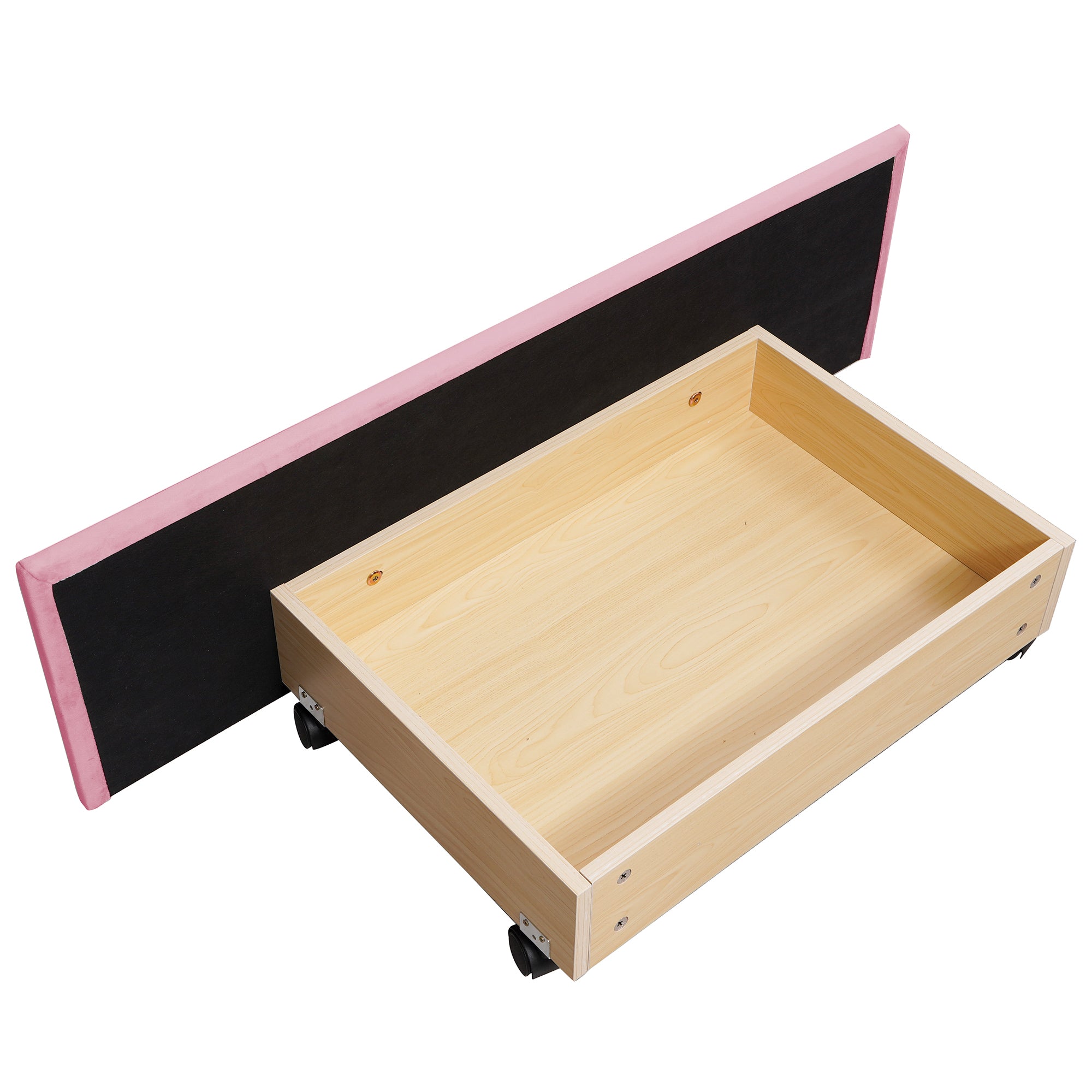 Logidon gestoffeerd bed 90x200 roze fluweel met lattenbodem twee lades