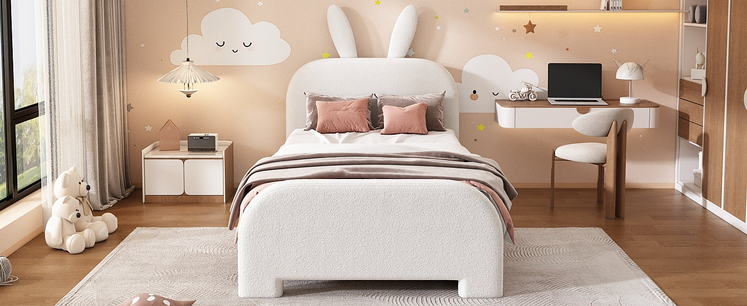 Logidon Flat Bed 90x200 cm Rabbit Shape White With 2 Drawers