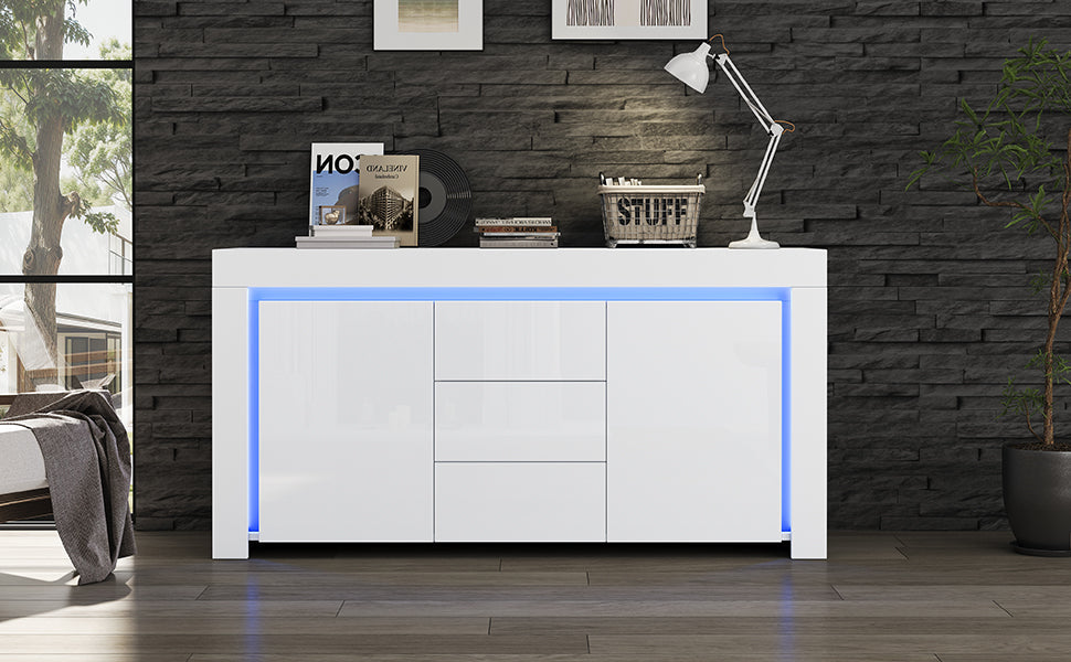 Logidon wit hoogglans dressoir 140x40x65 cm met LED verlichting