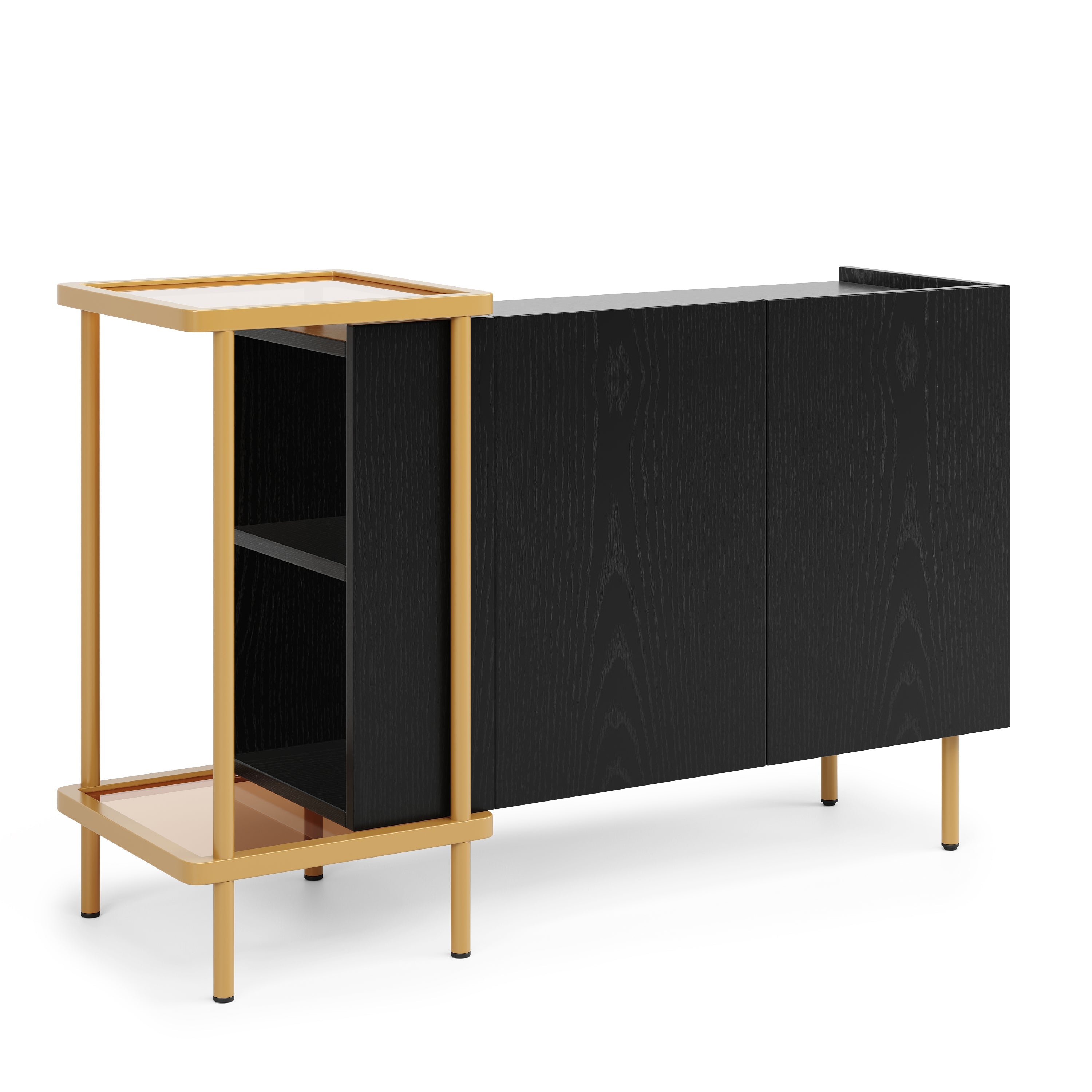 Logidon Dressoir Zwart Glazen Blad En Metalen Poten 120x40x77.5