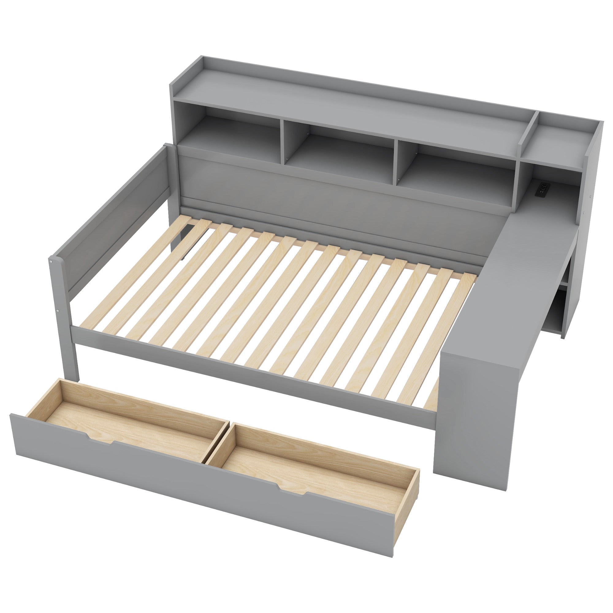 Logidon sofa bed 90x200 gray USB port 2 drawers