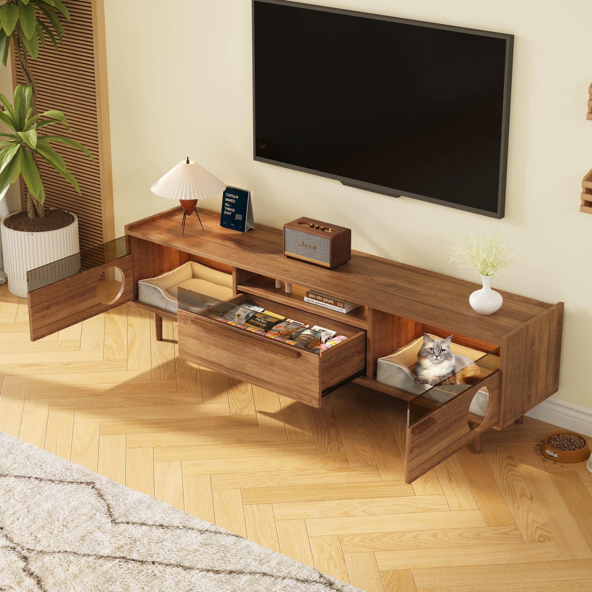 Logidon Modern TV-meubel met LED Kattentoilet Walnoot 180x40x50