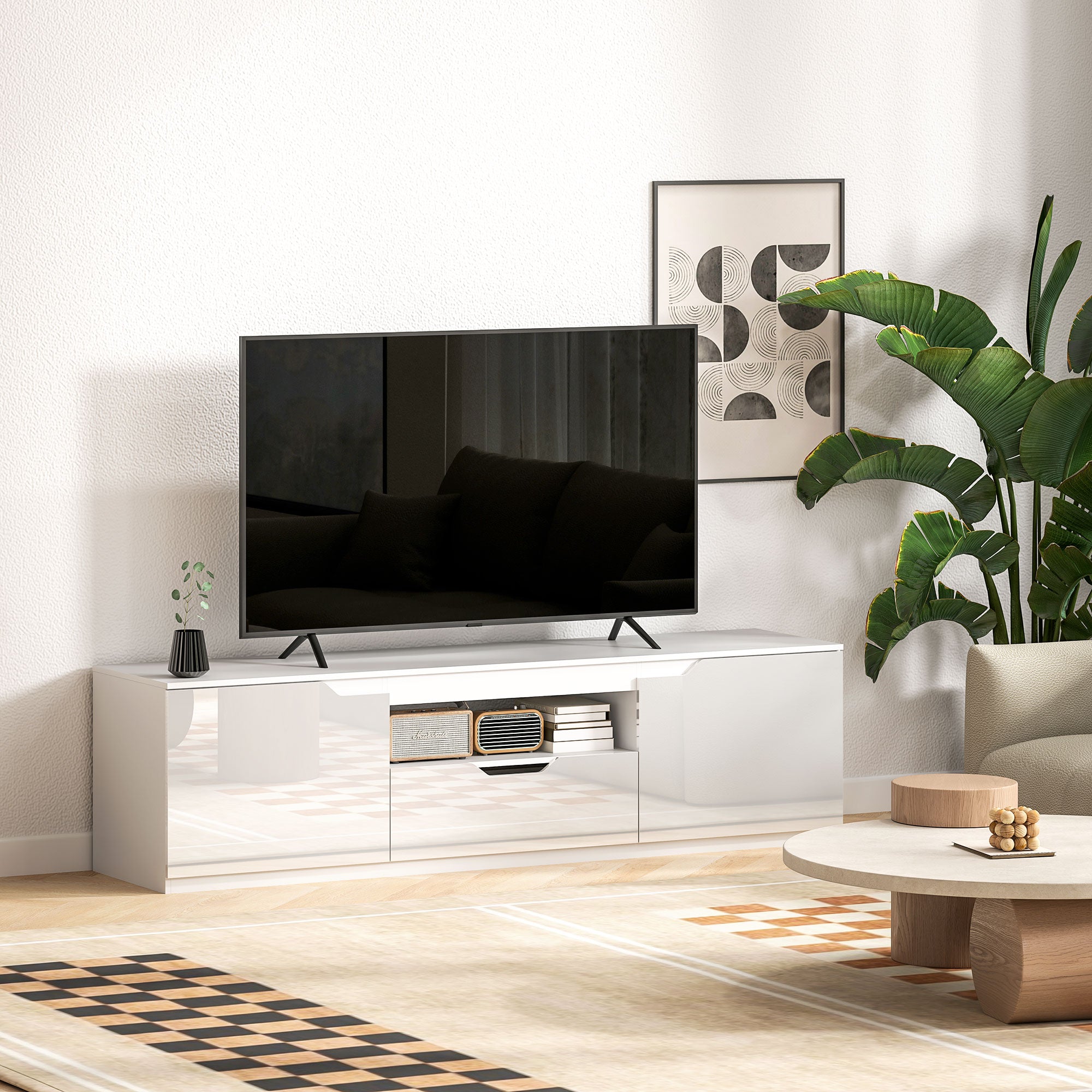 Logidon TV-meubel wit 160 cm lowboard met 2 deuren kabeldoorvoer