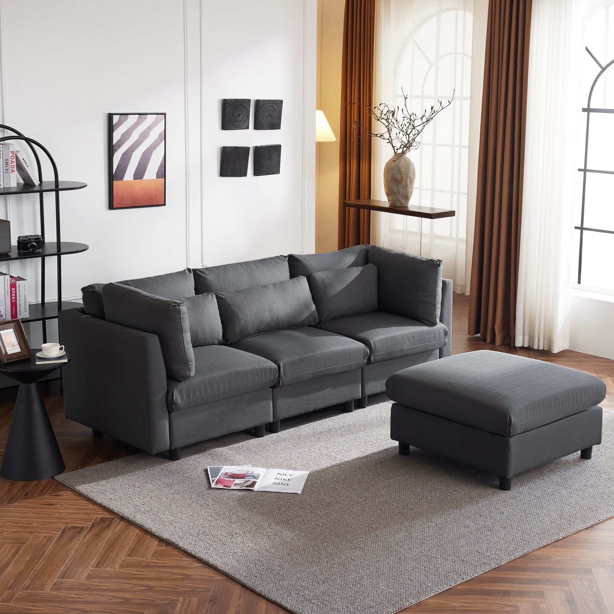 Logidon Modern Design Bank Hoekbank met Voetenbank Grijs 220 cm