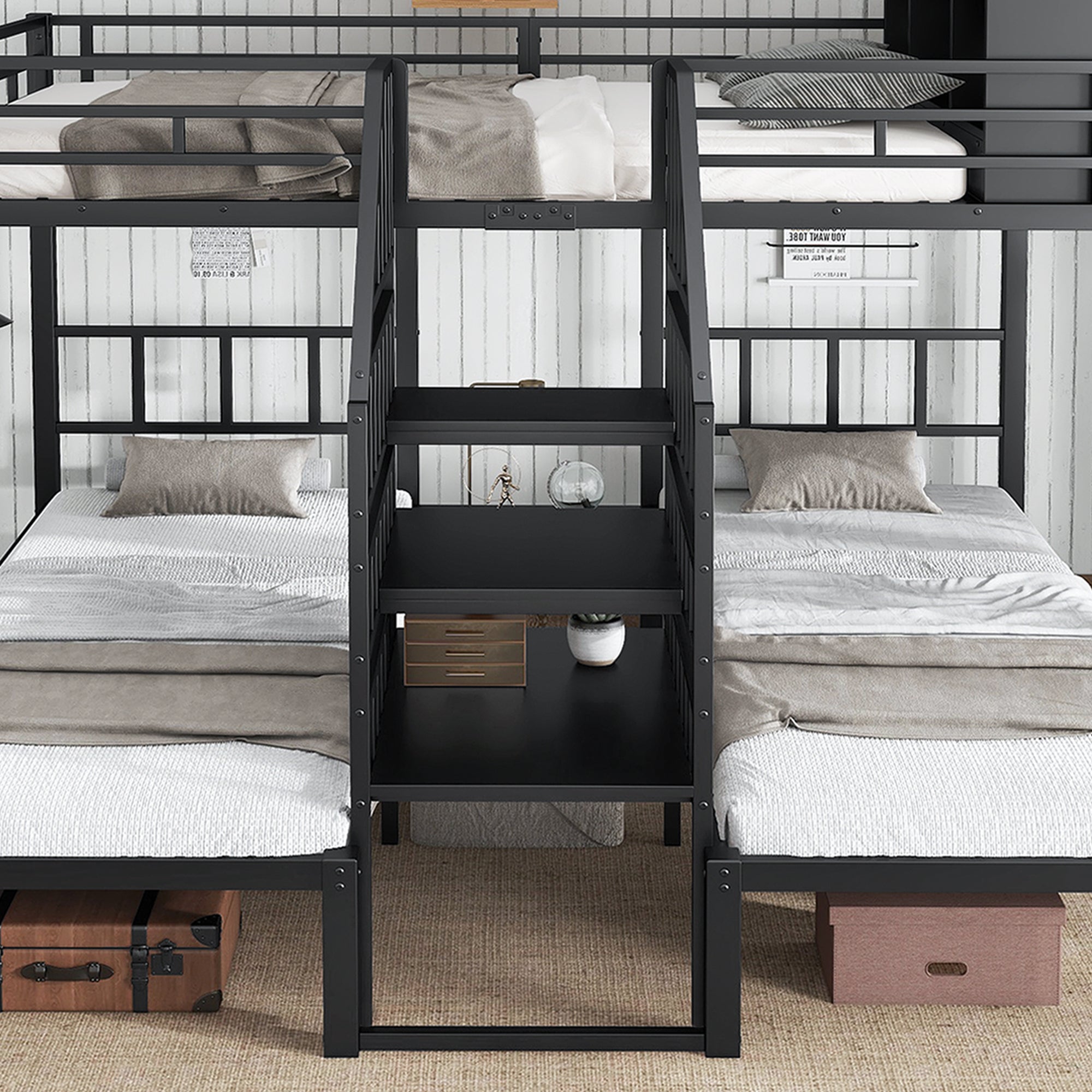 Logidon stapelbed ijzer zwart met drie slaapplaatsen 90x200cm