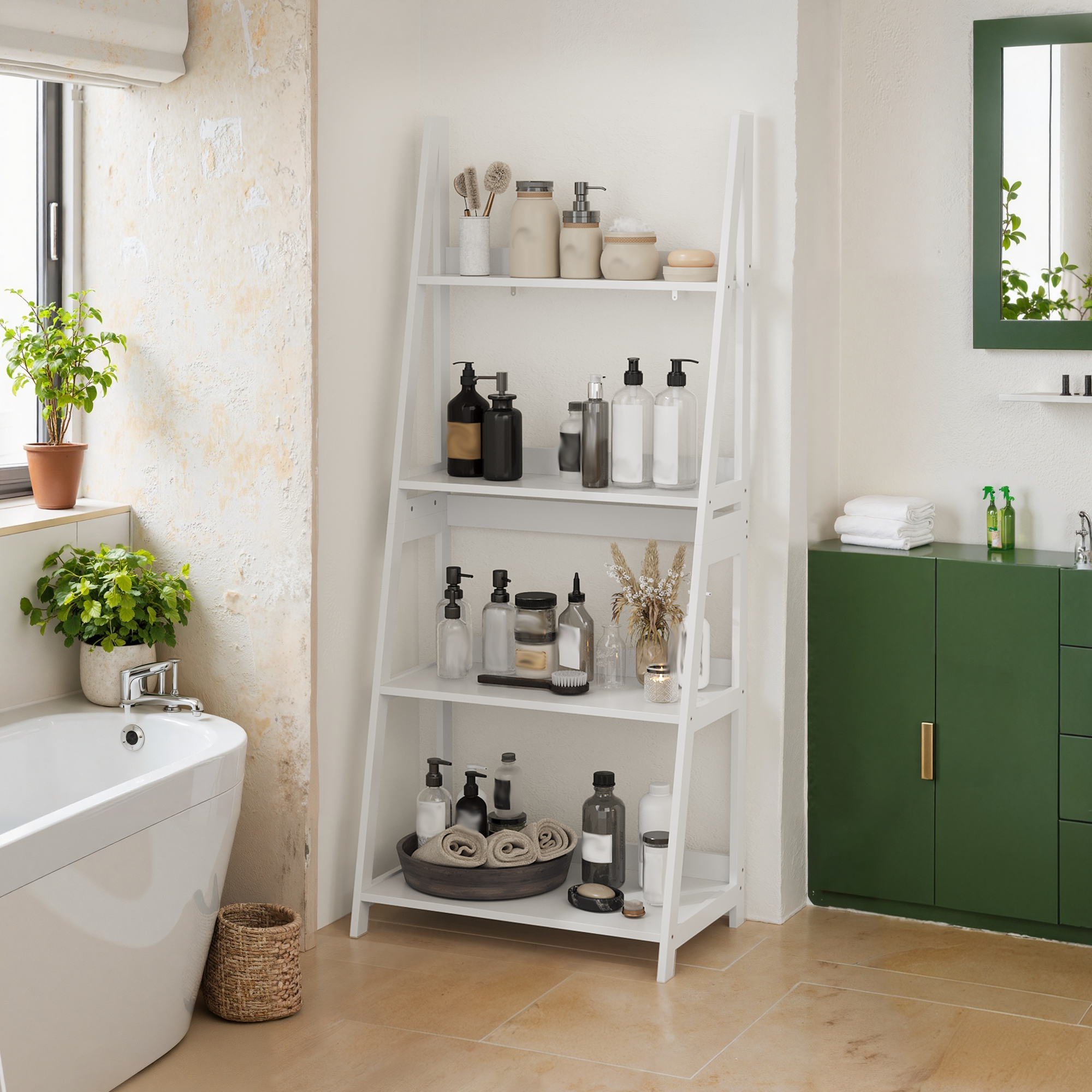 Logidon ladderboekenkast wit 4-laags staande plank 63x39x150 cm