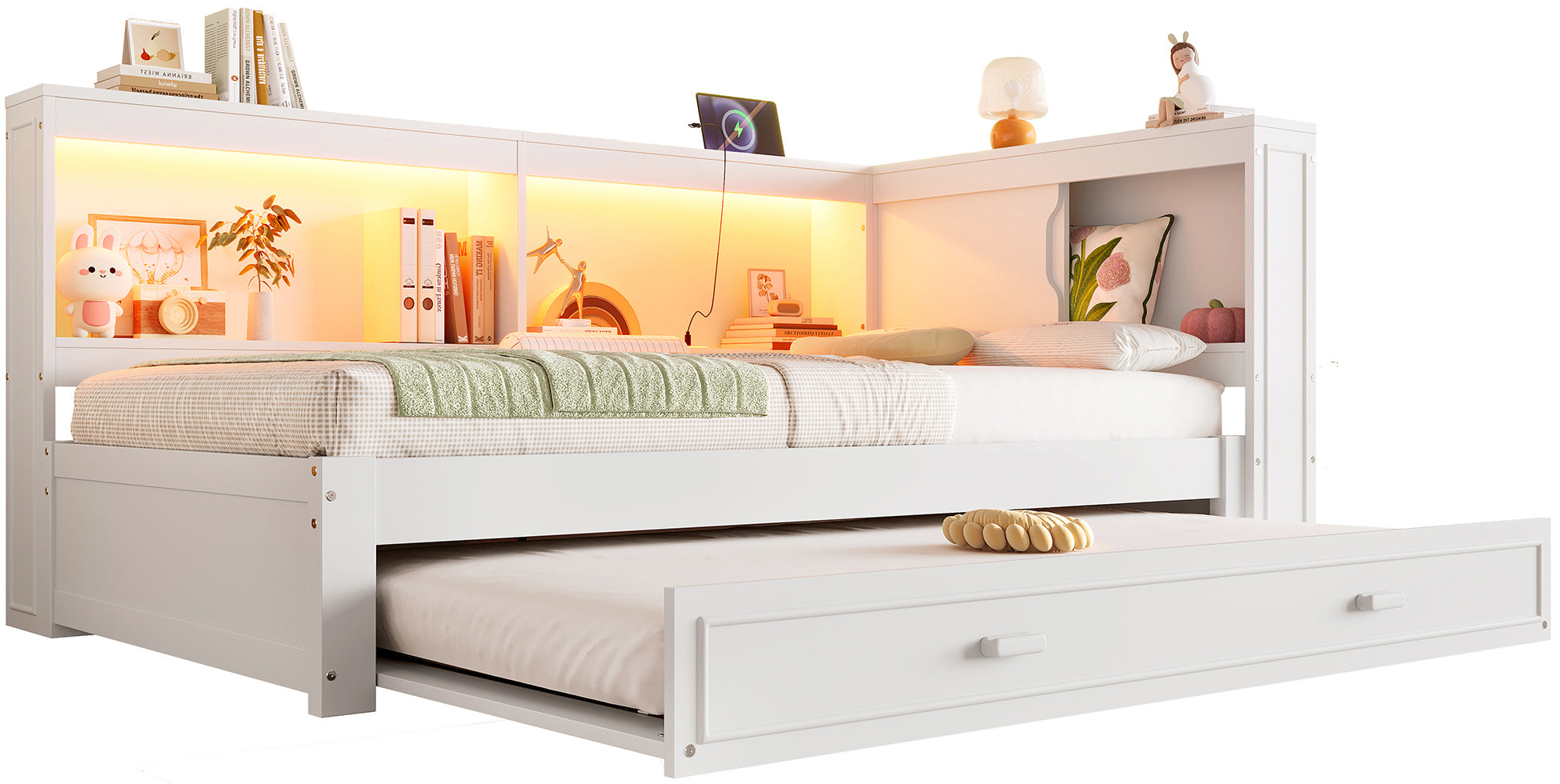 Logidon Dagbed 90x200 cm Wit Uitschuifbed Slaapbank USB LED