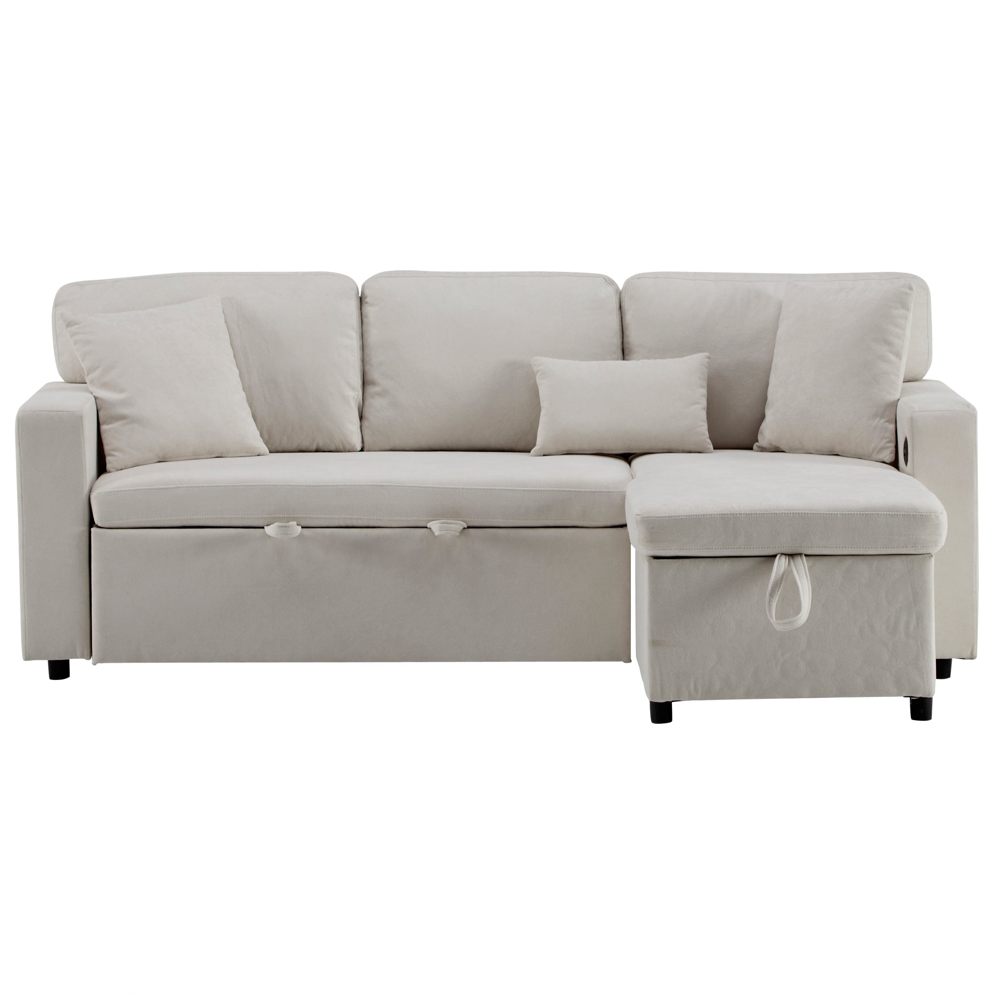 Logidon corner sofa bed L-shape extendable beige with bed box shelf