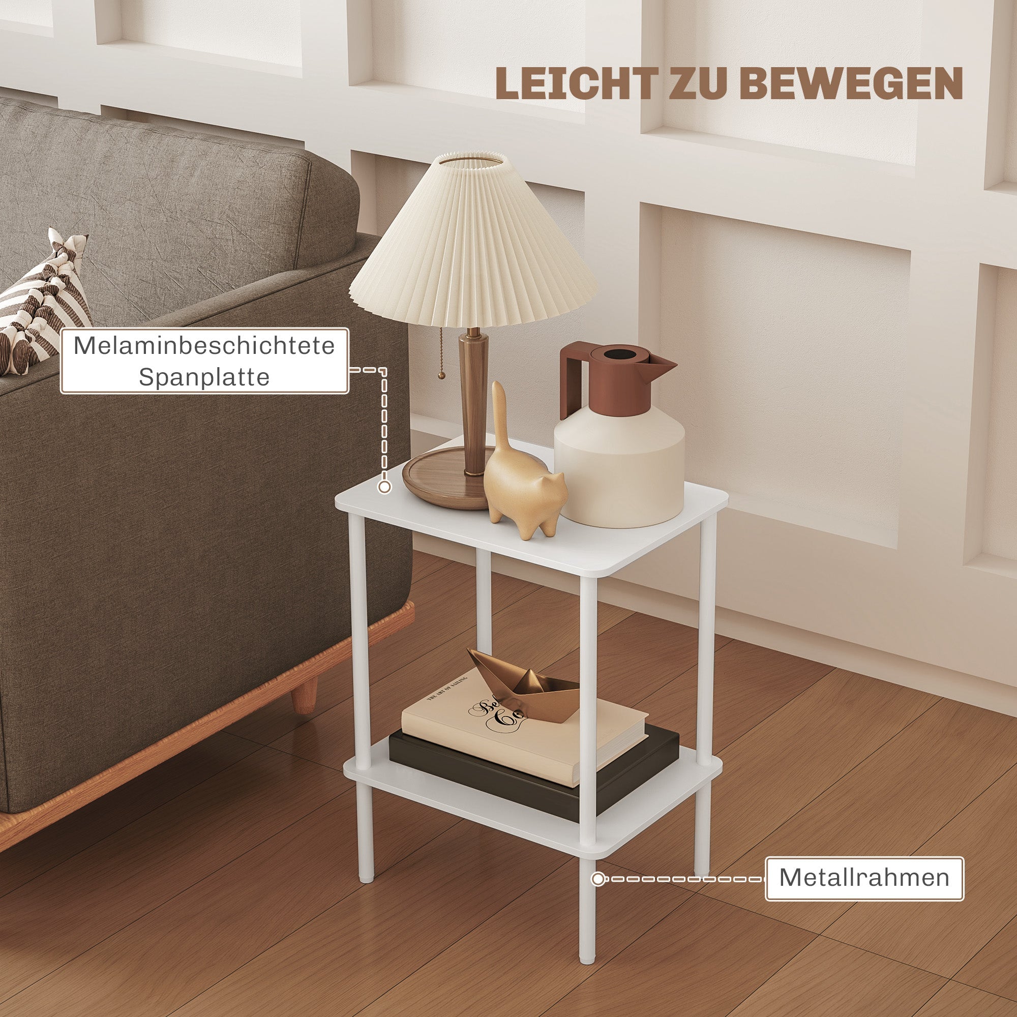 Logidon bijzettafel wit 40x30x52 cm met opbergvak
