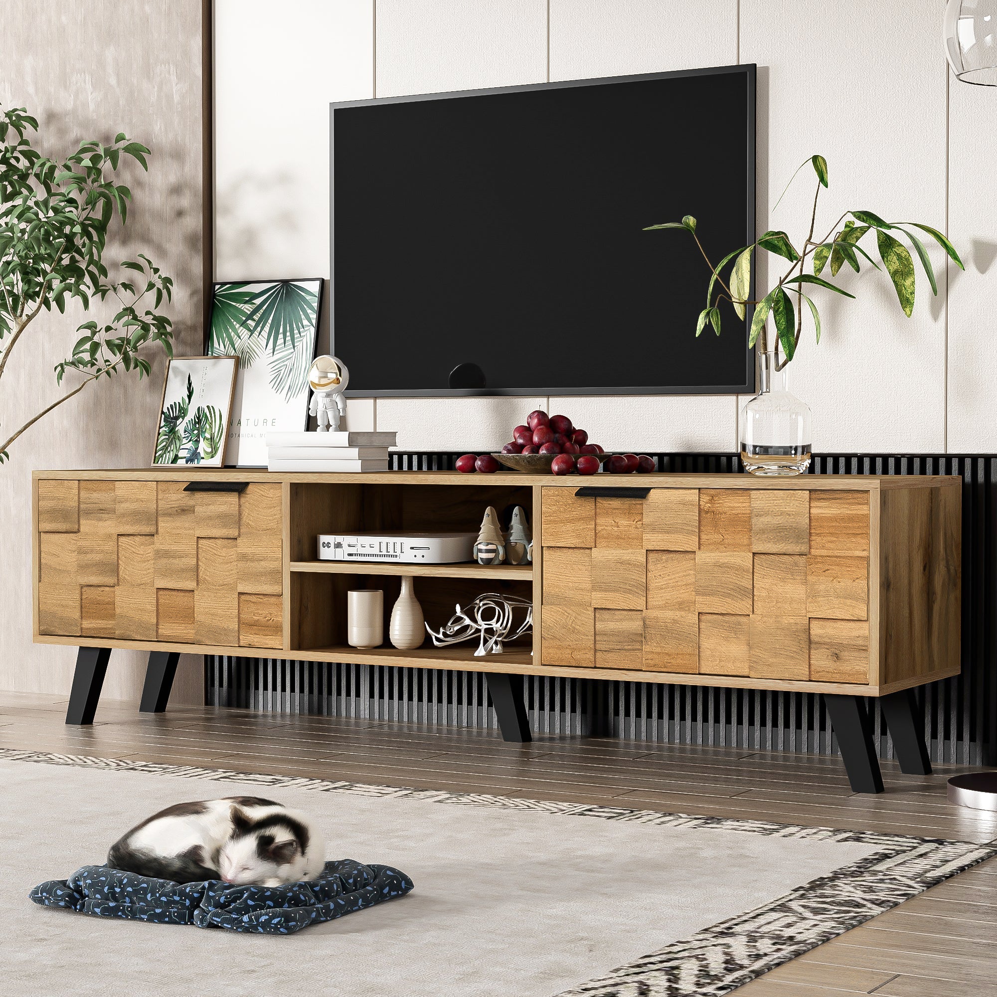 Logidon Modern TV-meubel hout 2 deuren 2 vakken 160,5x35,5x45 cm