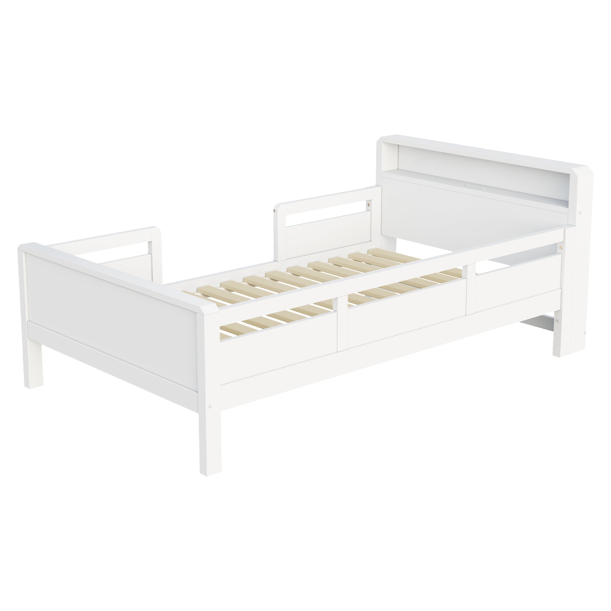 Logidon houten bed 90x200 cm USB C oplaadpunt LED hoofdbordplank wit