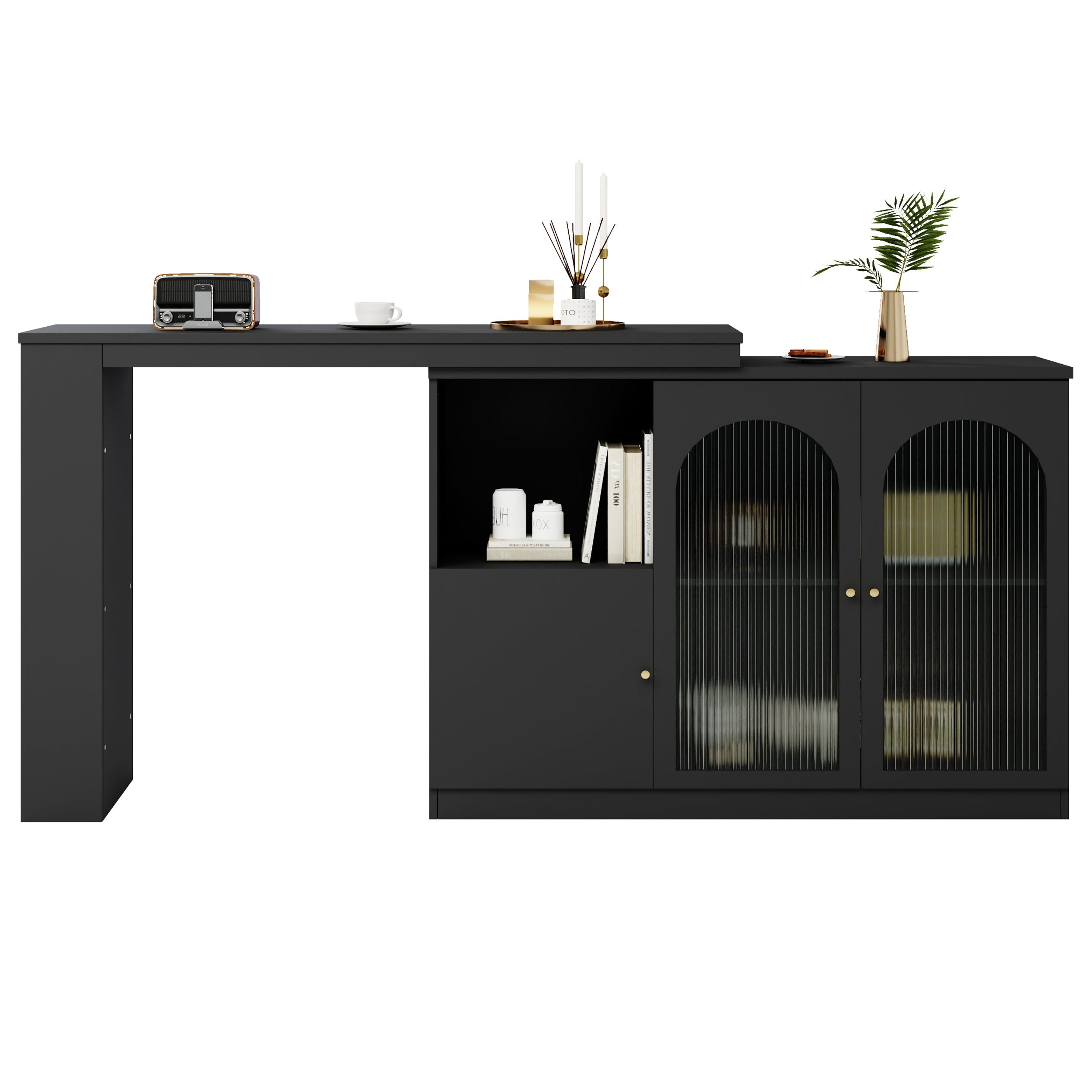 Logidon 360° Rotating Bar Table Black 120x40x97 cm Glass Doors