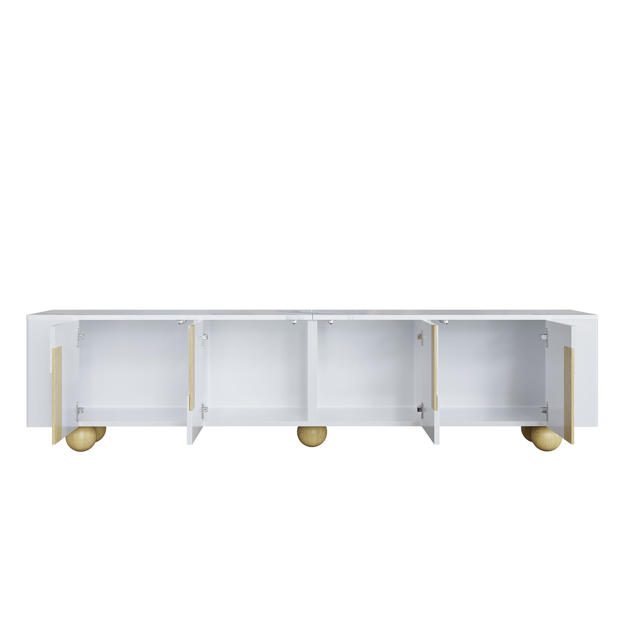 Logidon Wit TV-meubel 180 cm - 4 deuren, marmerlook, houten poten