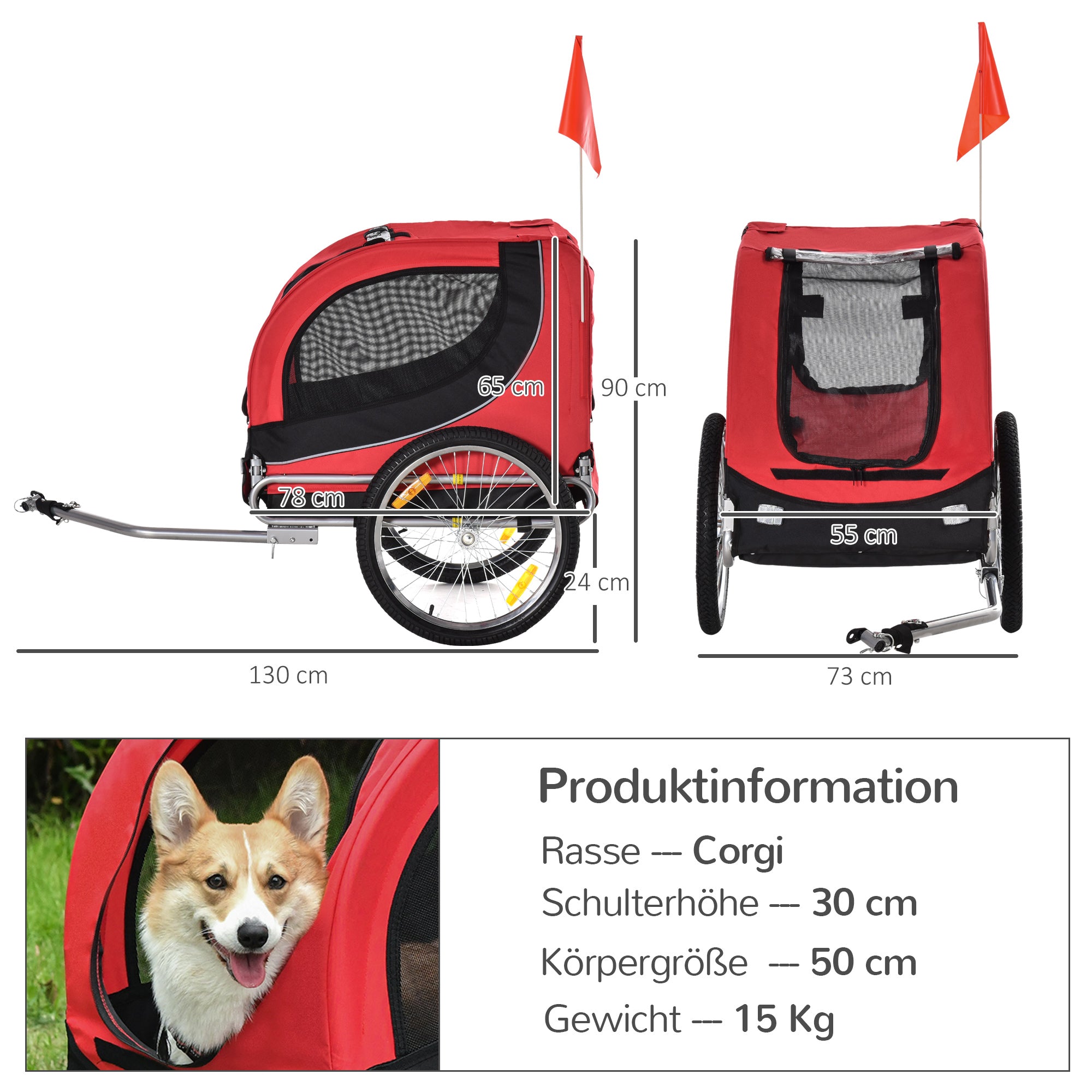 Logidon Hondenkar Fiets Rood 130x73x90 cm Oxford stof
