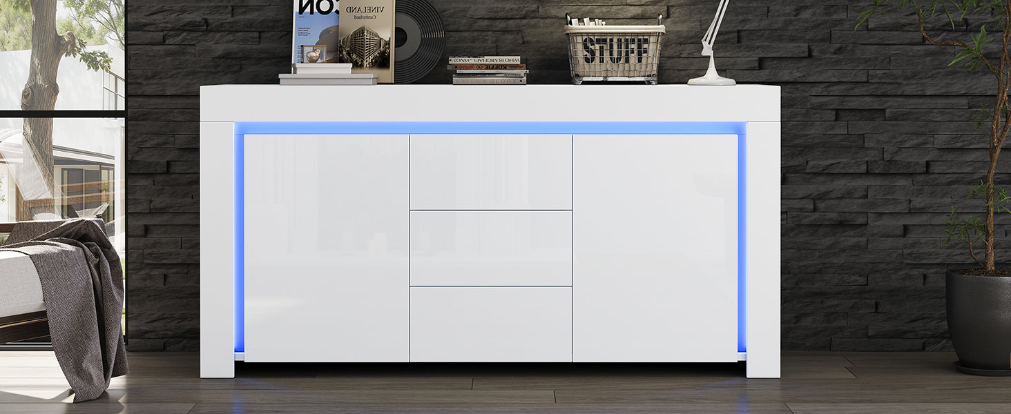 Logidon wit hoogglans dressoir 140x40x65 cm met LED verlichting