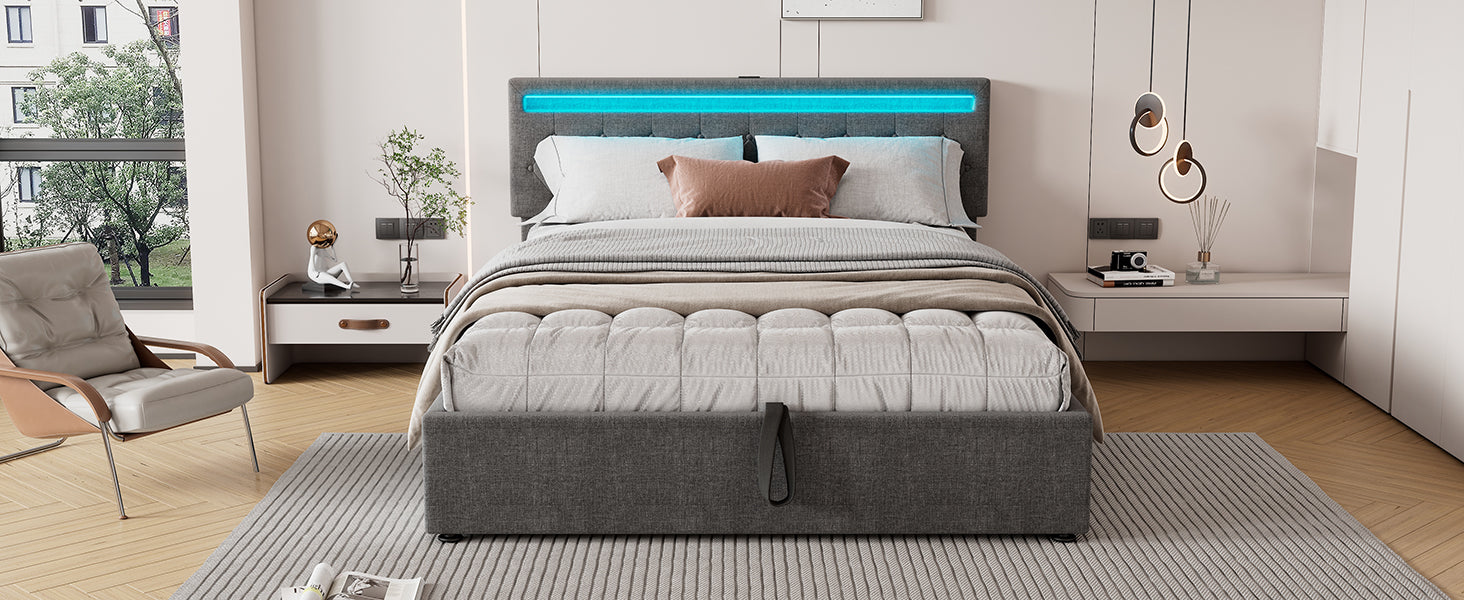 Logidon grijs gestoffeerd bed 160x200 cm met LED Ambient USB-C