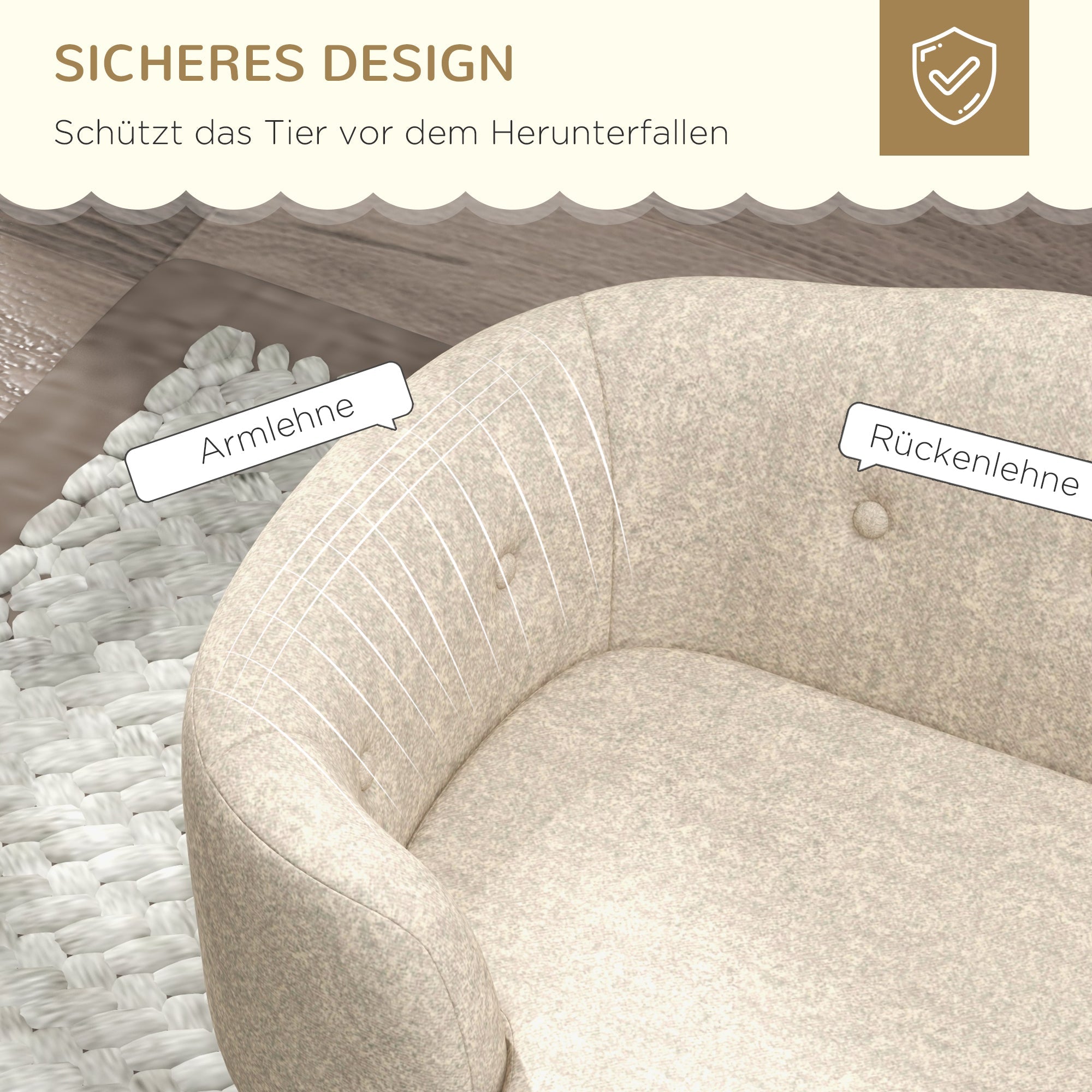 Logidon Hondensofa Crème Wit Met Kussens Houten Voeten 70x47x30 Cm