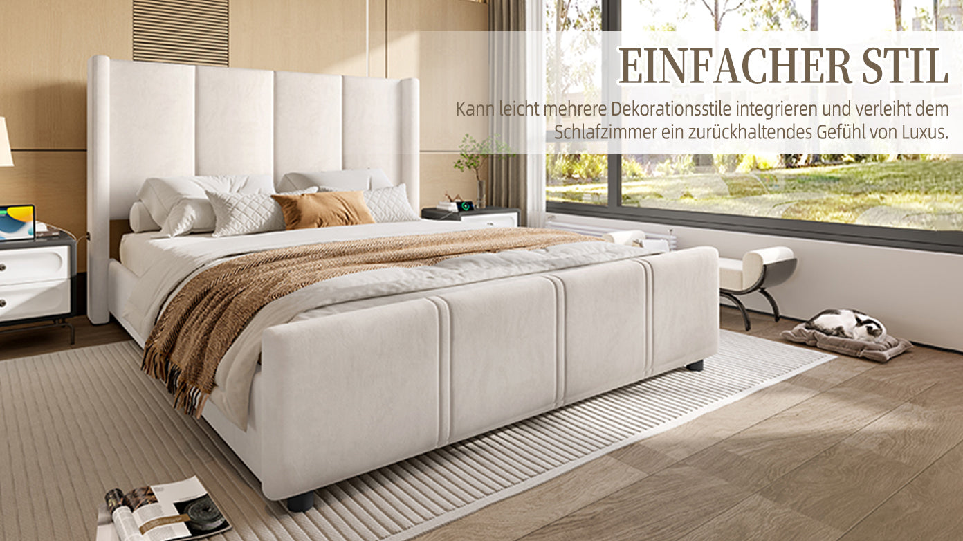 Logidon stoffen bedframe 140x190 beige velours USB-aansluiting