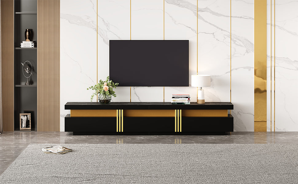 Logidon Zwarte tv-wandmeubelset 2 tv-kast salontafel marmerlook