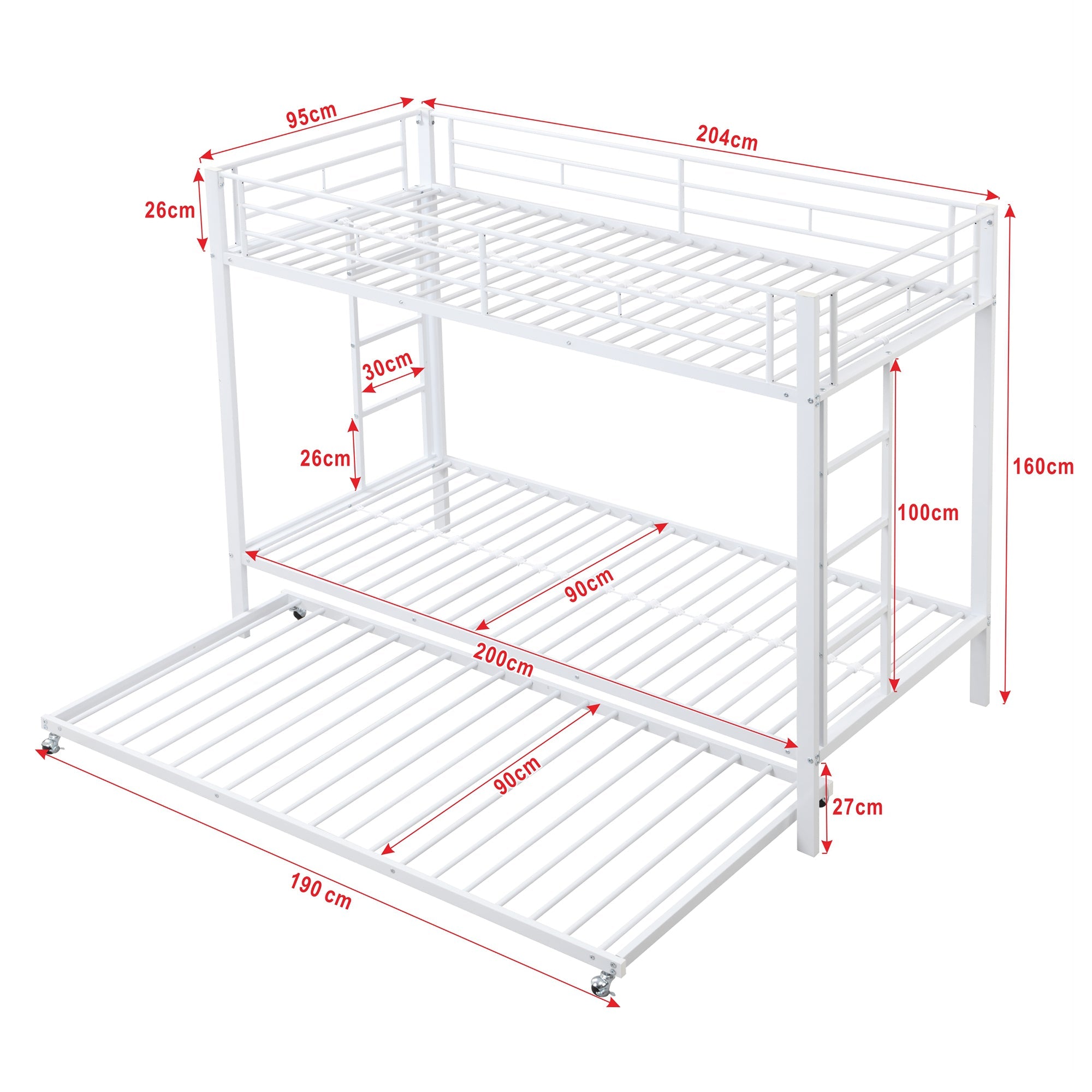 Logidon stapelbed 90x200 cm wit uitschuifbaar bed EN747 gecertificeerd