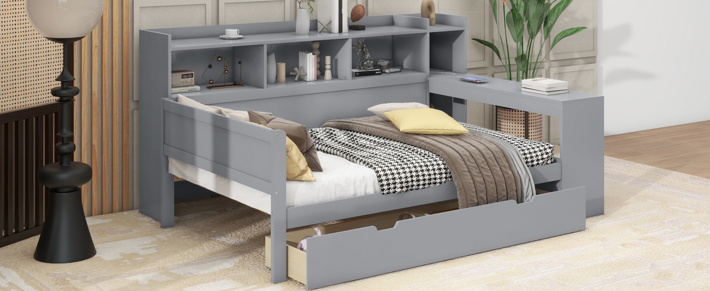 Logidon sofa bed 90x200 gray USB port 2 drawers