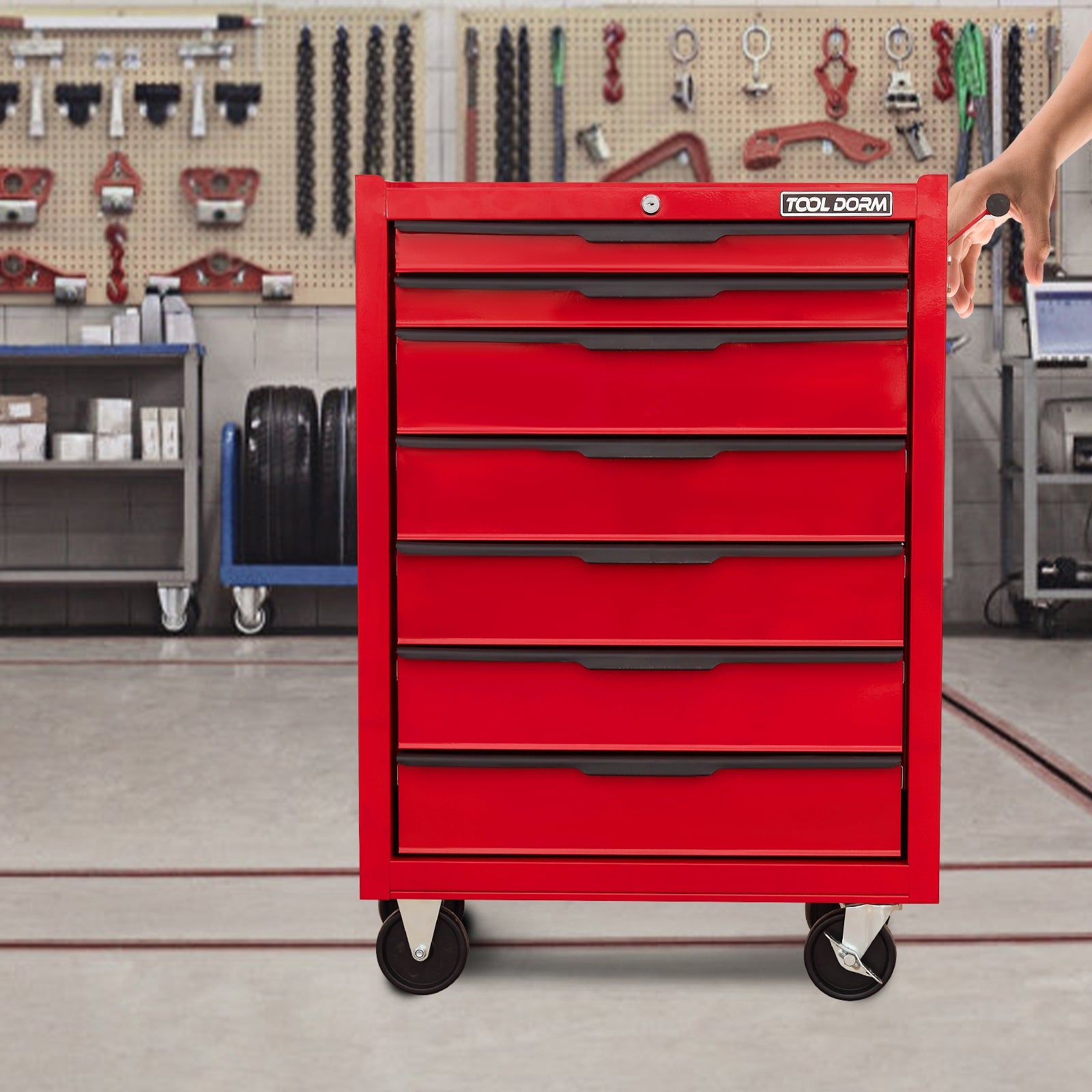 Logidon gereedschapswagen 7 laden, wielen, rood, lengte 615 millimeter