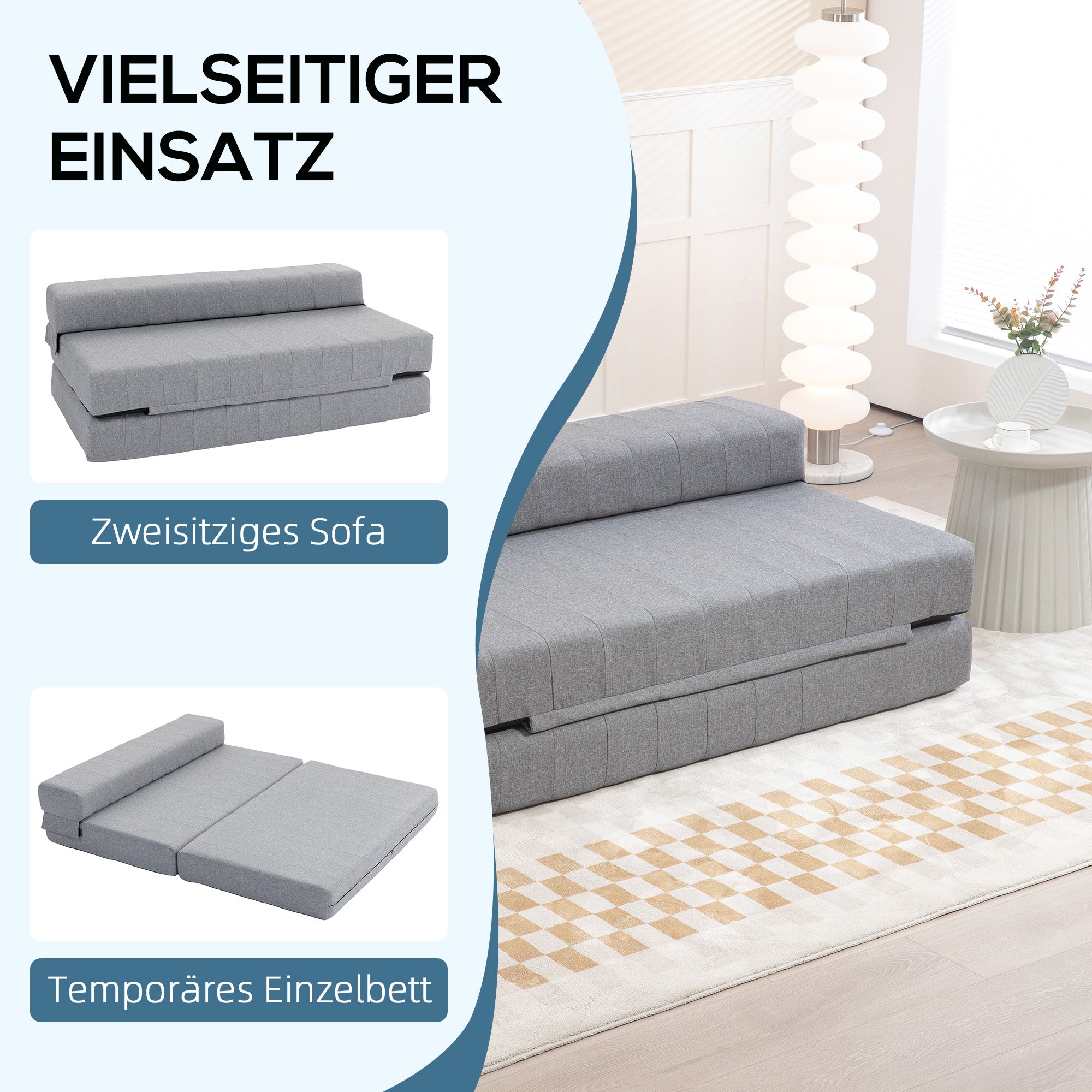 Logidon 2-in-1 vloerbank grijs opklapbare slaapbank voor 2 personen