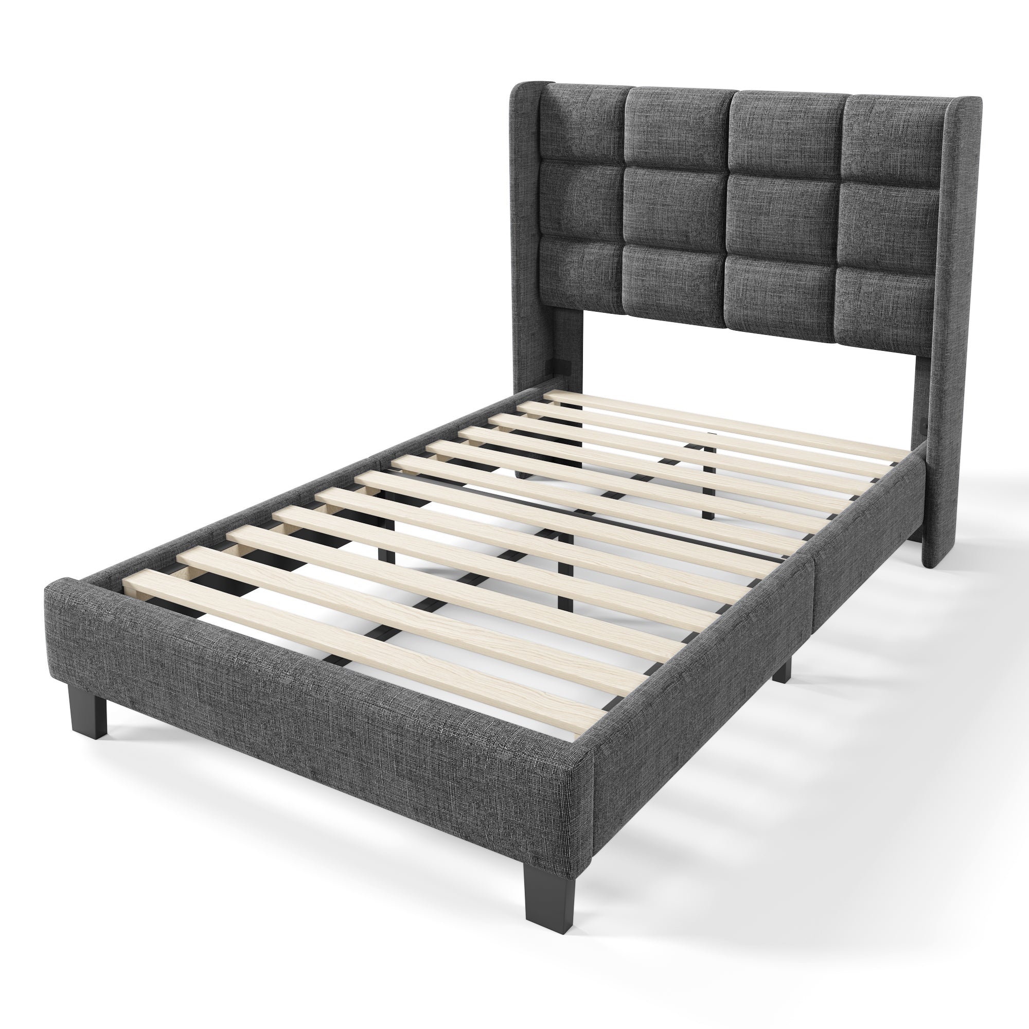 Logidon gestoffeerd bed 90x200 grijs linnen met gecapitonneerd hoofdeinde
