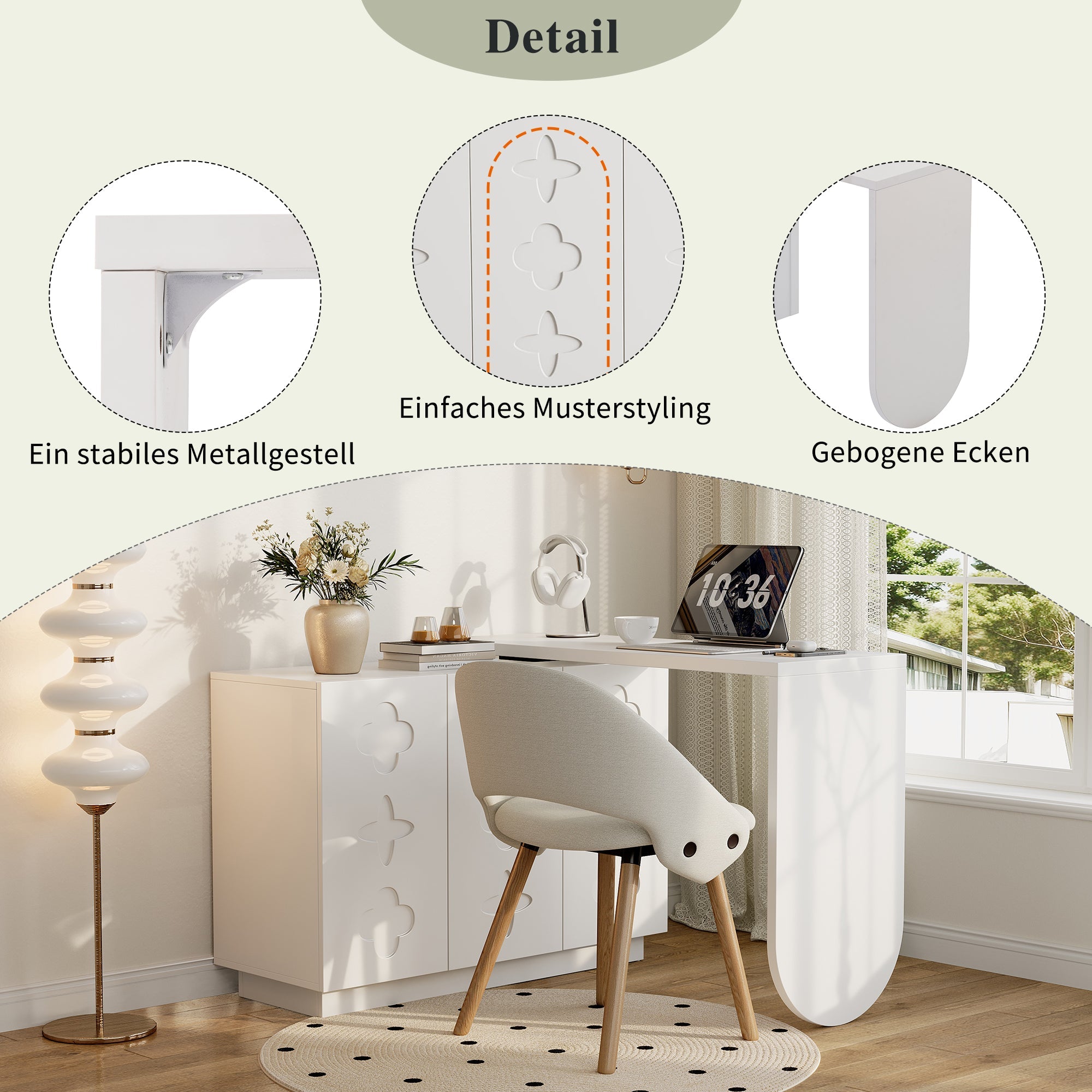 Logidon hoekbureau L-vorm draaibaar wit 110 centimeter