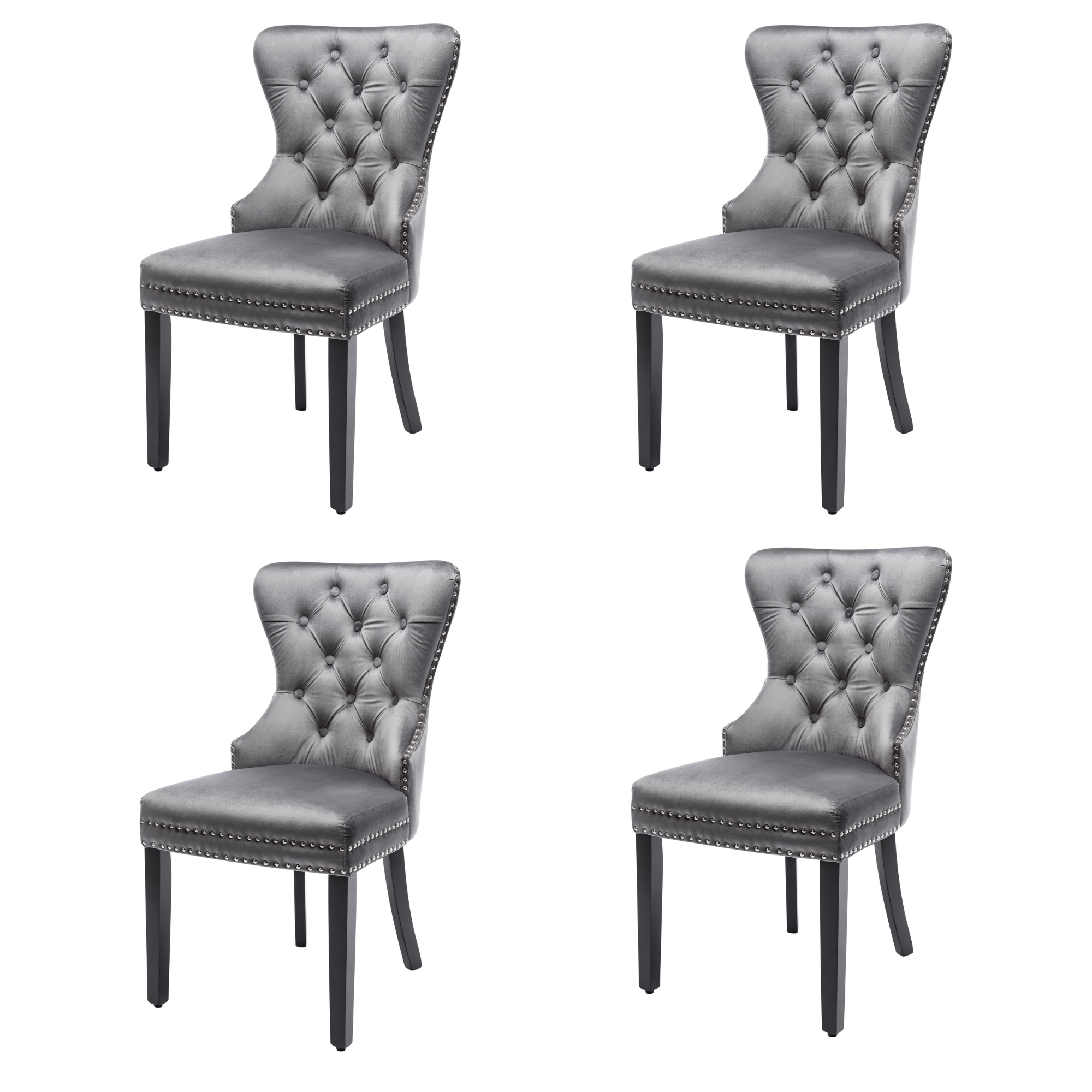 Logidon velvet dining chairs set of 4 button detail oak legs gray