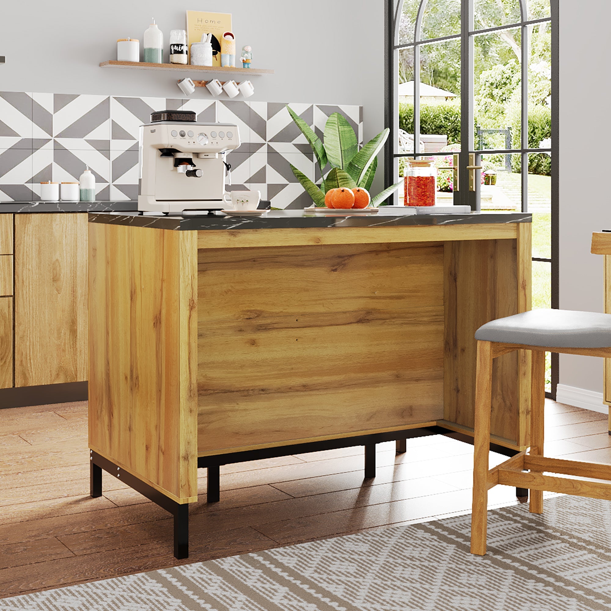 Logidon kitchen island country house style 120x75x90 cm with 2 drawers and 4 shelves
