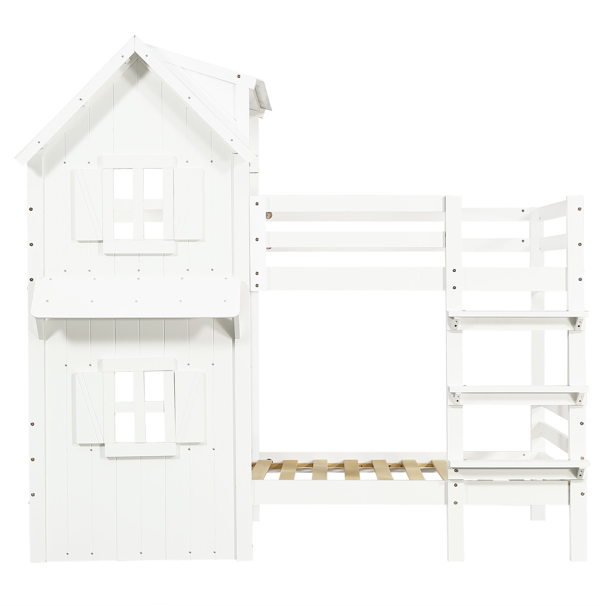 Logidon stapelbed huisstijl 90x200 wit met raam en dak