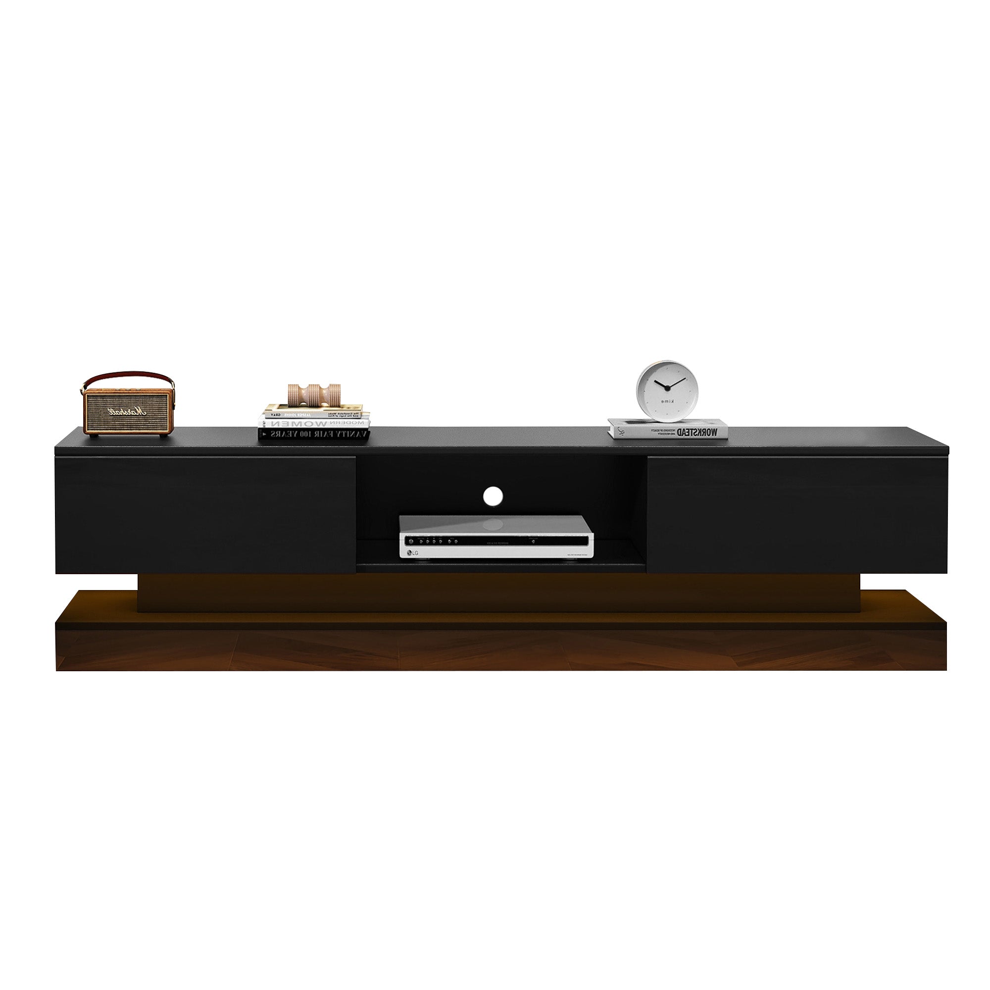 Logidon Zwart Hoogglans TV-meubel 160 CM Met LED 2 Laden