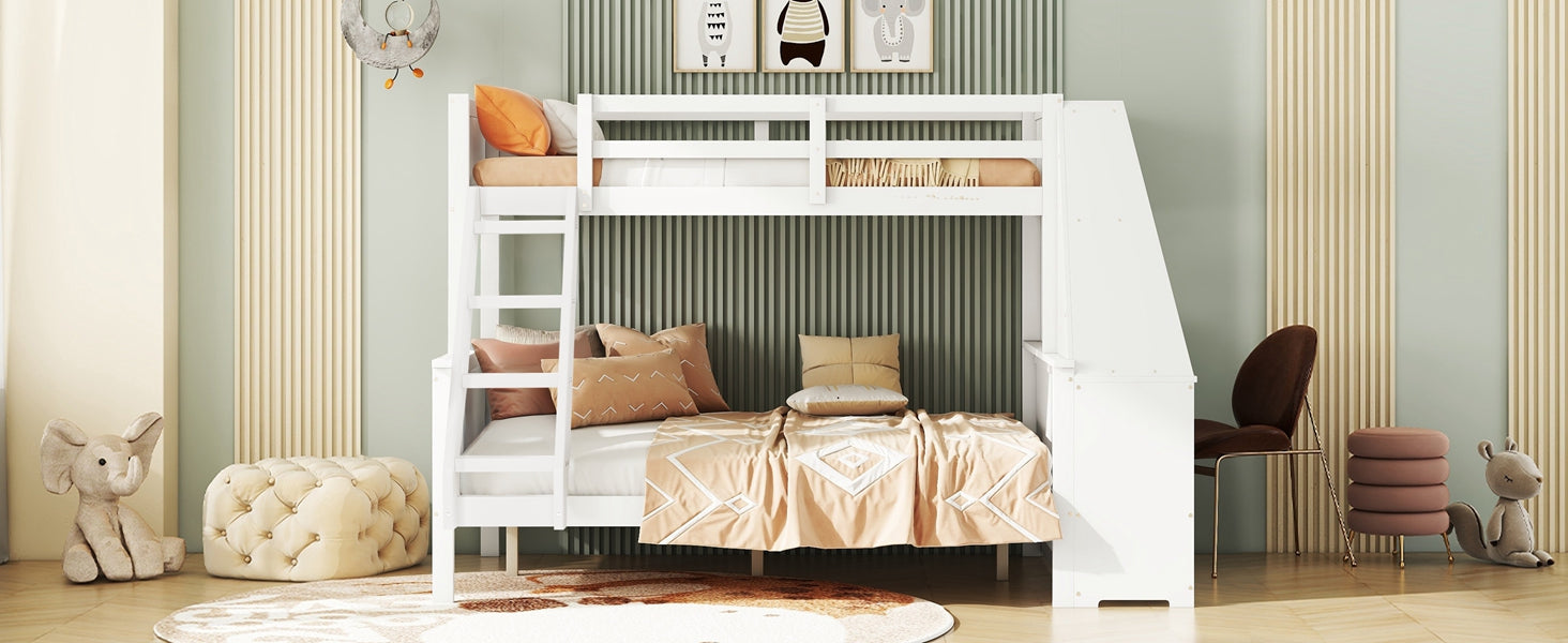 Logidon Bunk Bed 90x200 and 140x200 with Table and Storage Space White