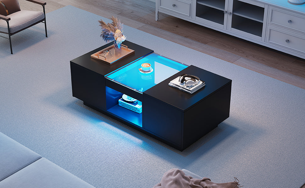 Logidon Zwarte salontafel 100x50x35,5 cm glaspanelen LED
