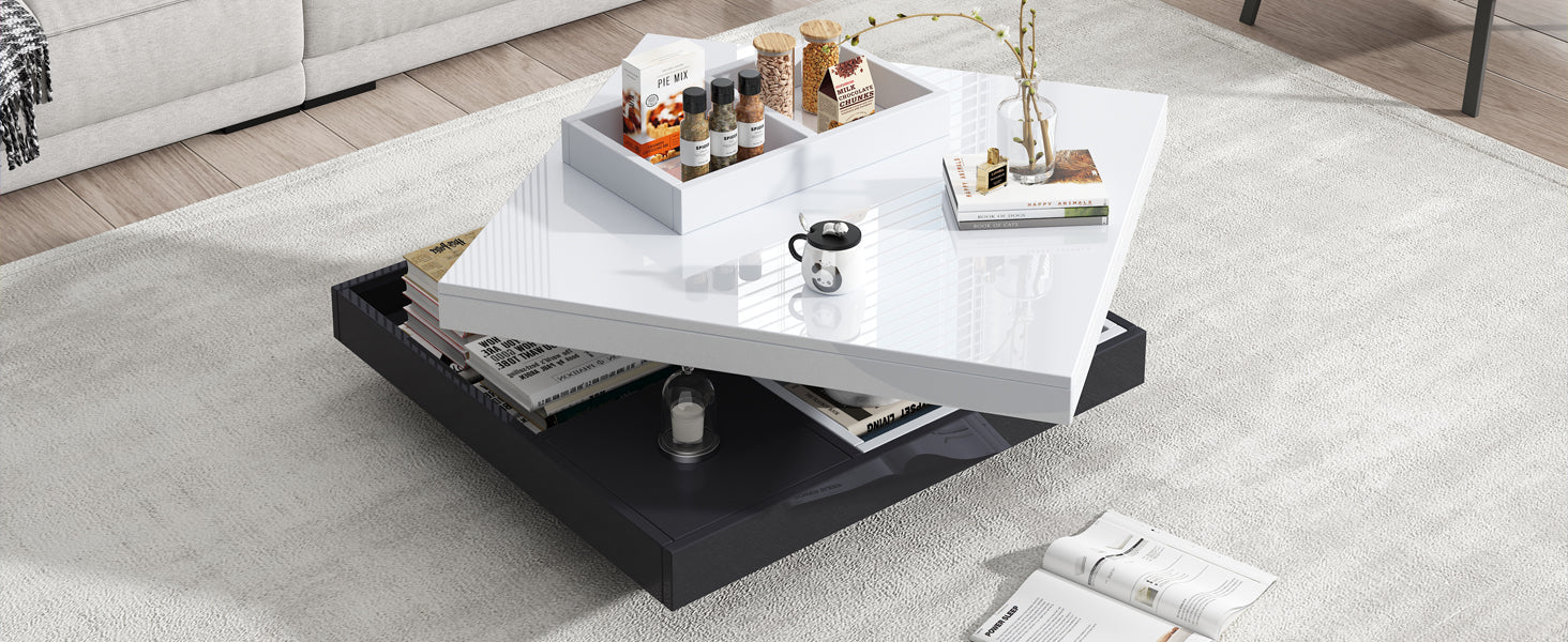 Logidon Draaibare Salontafel Wit Blad Zwart Onderstel 70x70x36