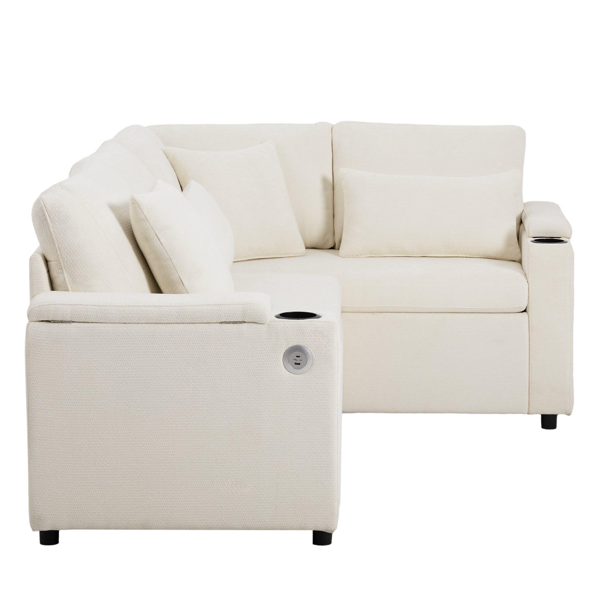 Logidon L-vorm hoekbank beige slaapbank opbergruimte USB-oplaadpoort