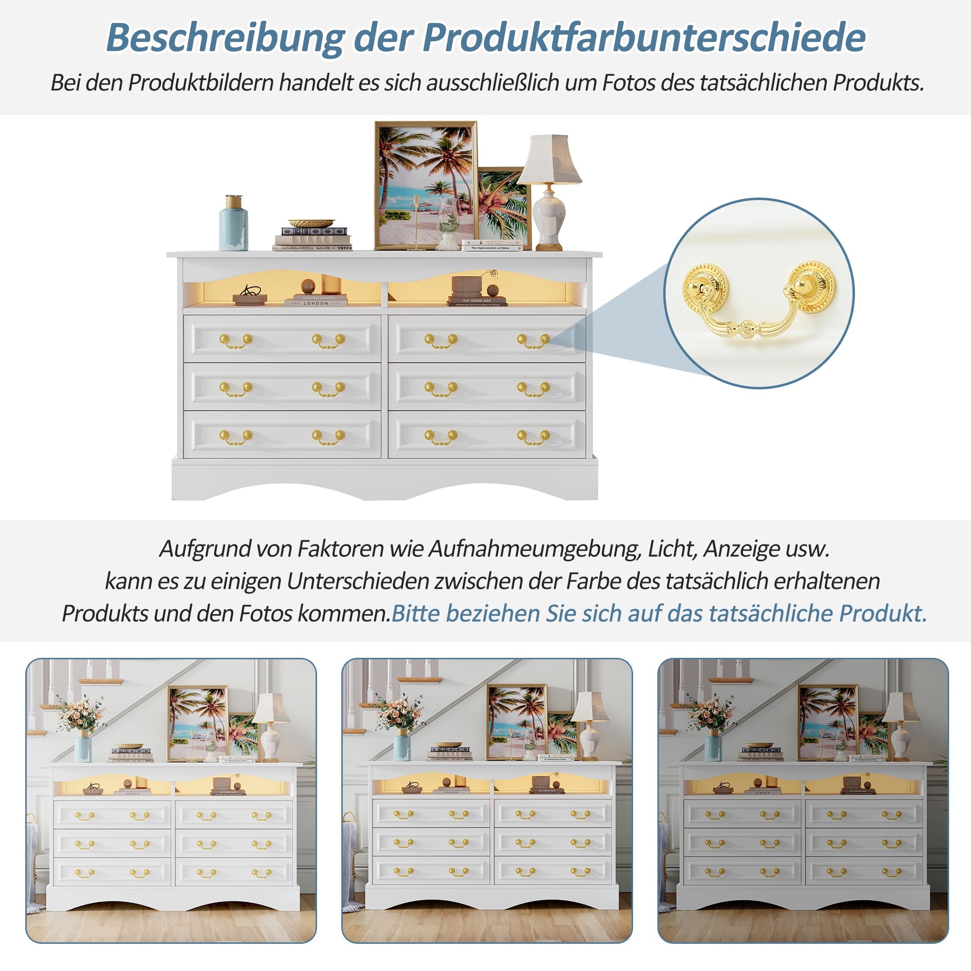 Logidon Dressoir 120x40x70 met LED-licht en halfopen opbergruimte Wit