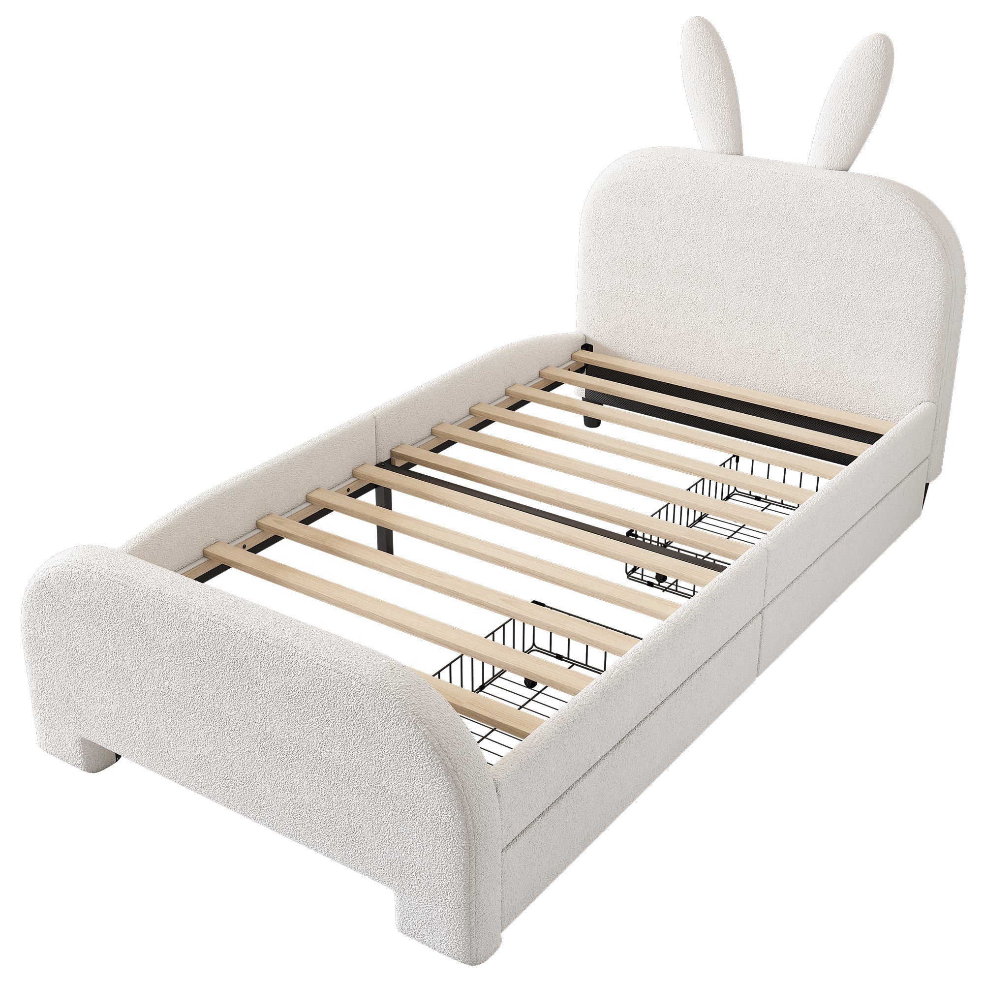 Logidon Flat Bed 90x200 cm Rabbit Shape White With 2 Drawers