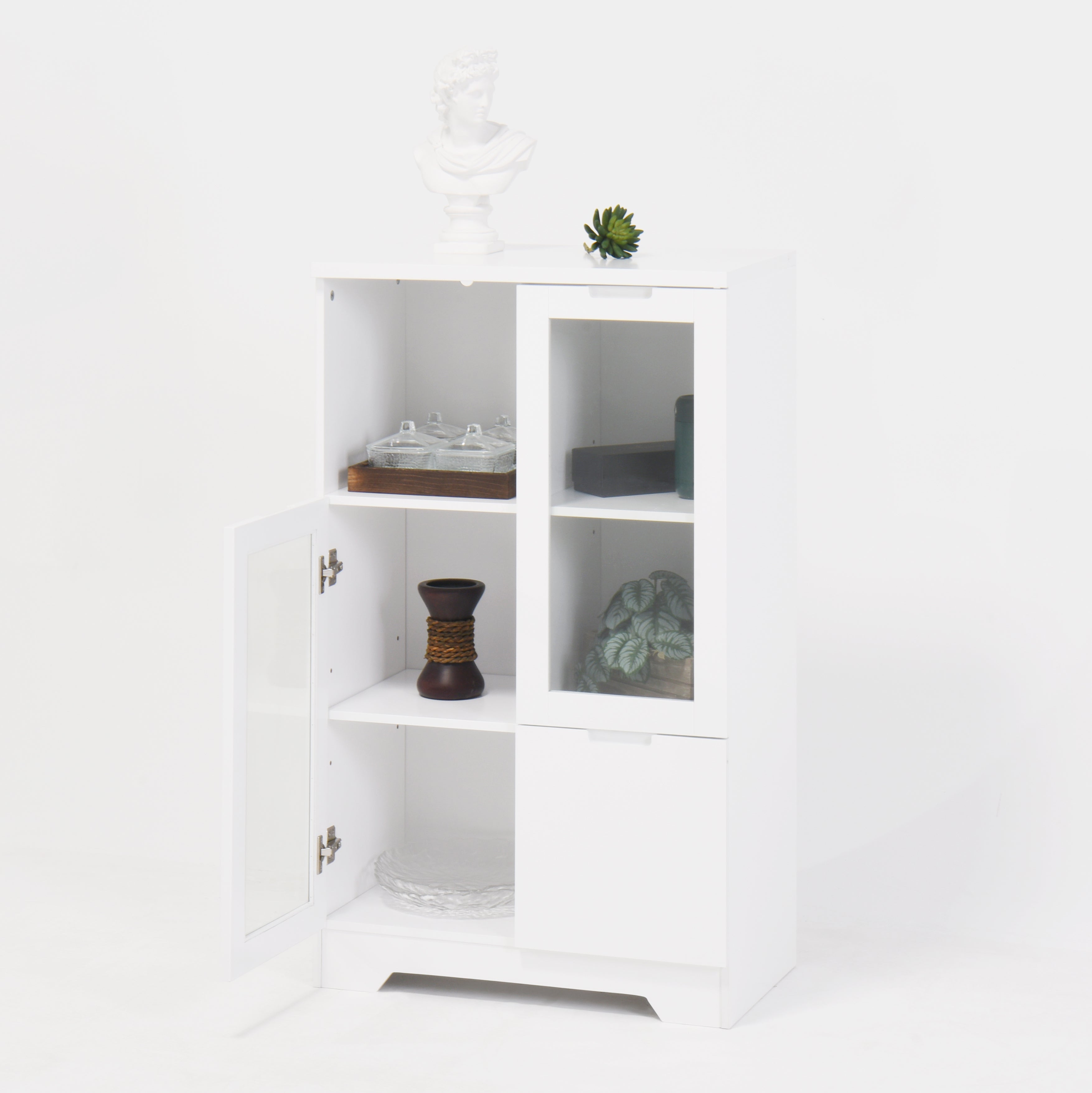 Logidon Witte MDF Kast Met Glazen Deurtjes En Lade 100cm