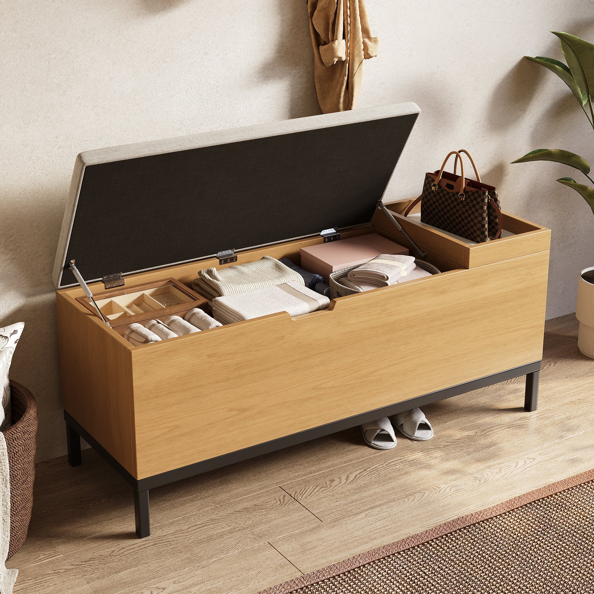 Logidon schoenenbank opbergbank naturel 115 x 40 x 49,5 cm