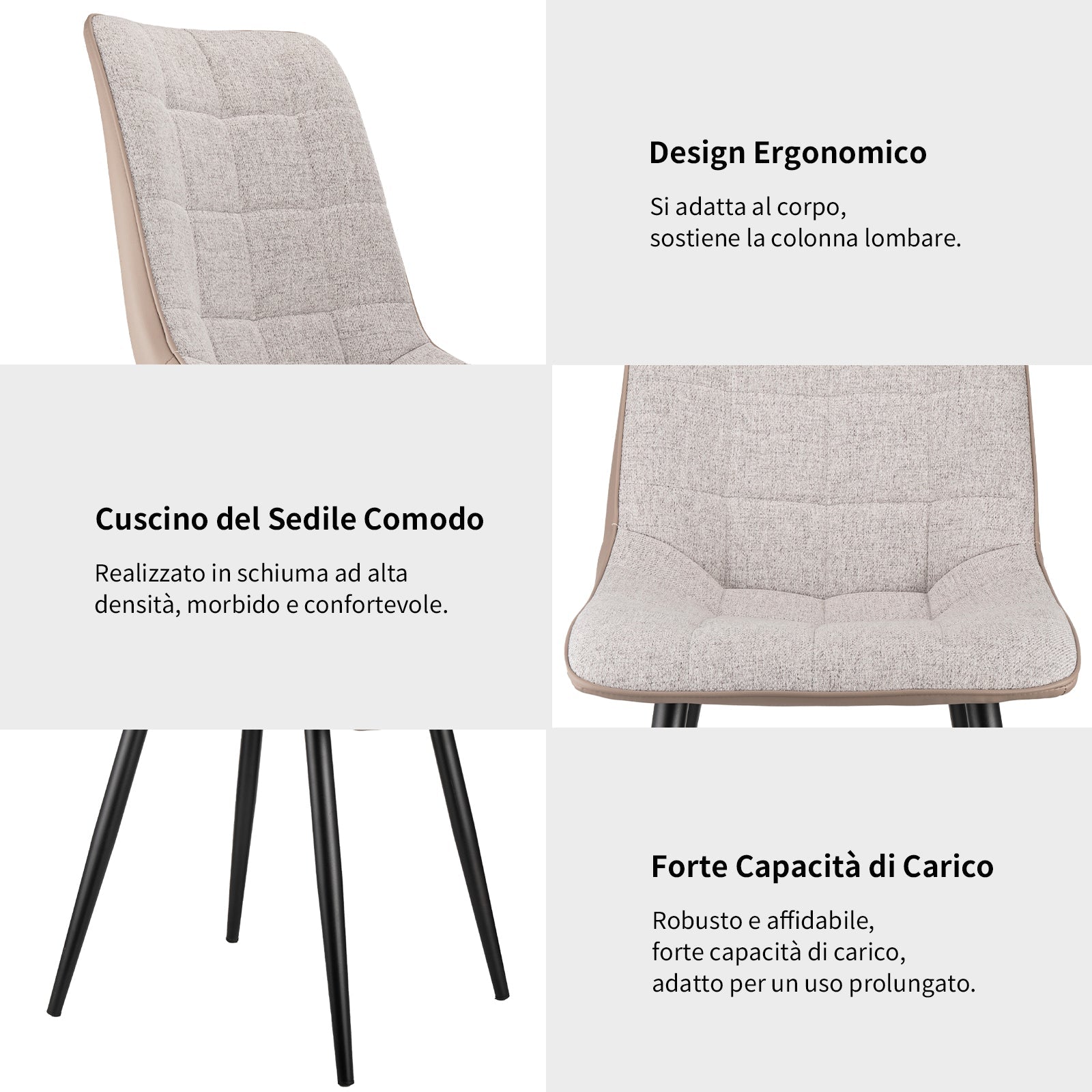Logidon set van 2 gestoffeerde stoelen grijs linnen stof kunstleer metalen frame