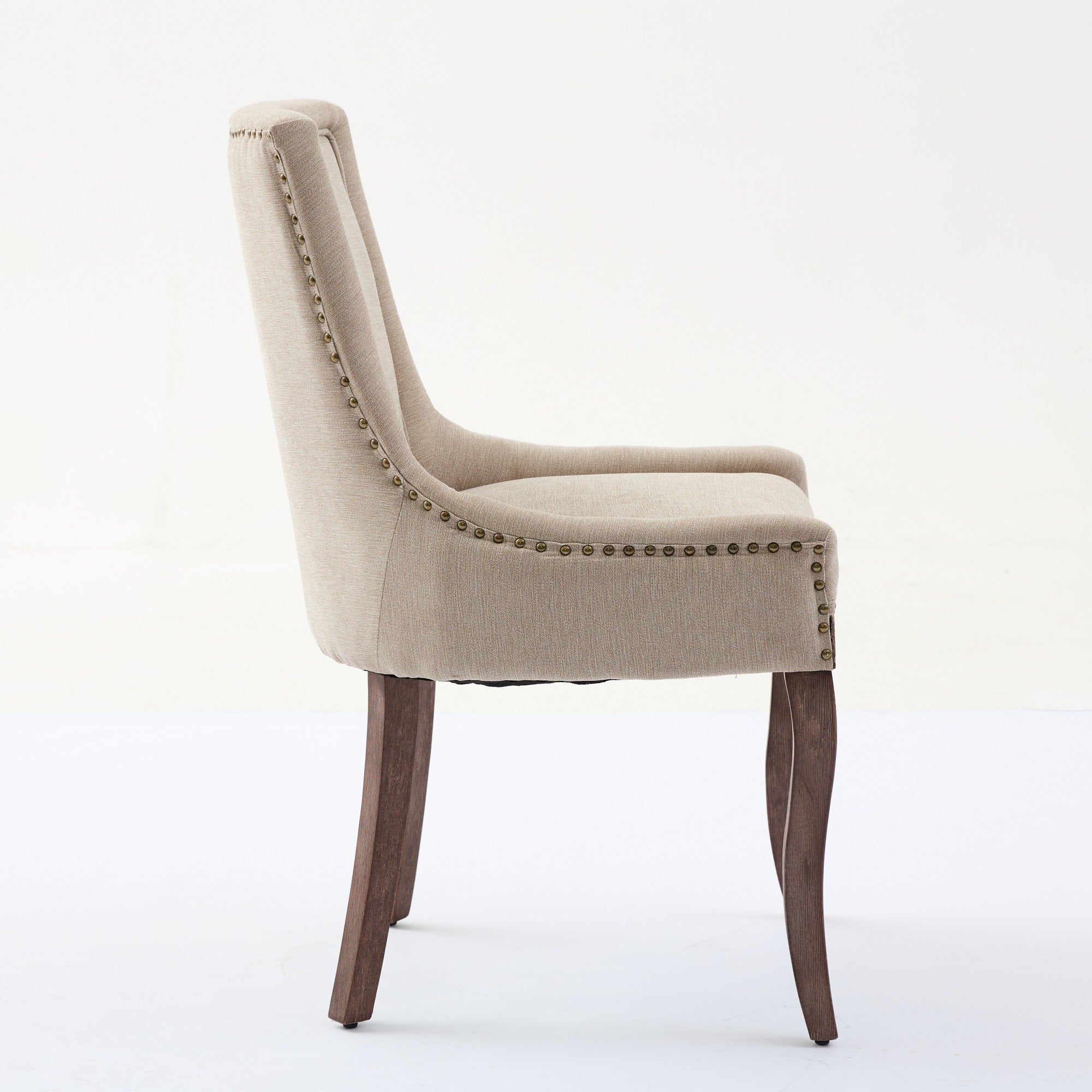 Logidon Ultra Side Dining Chair Beige Set Of 2 Bronze Nail Studs