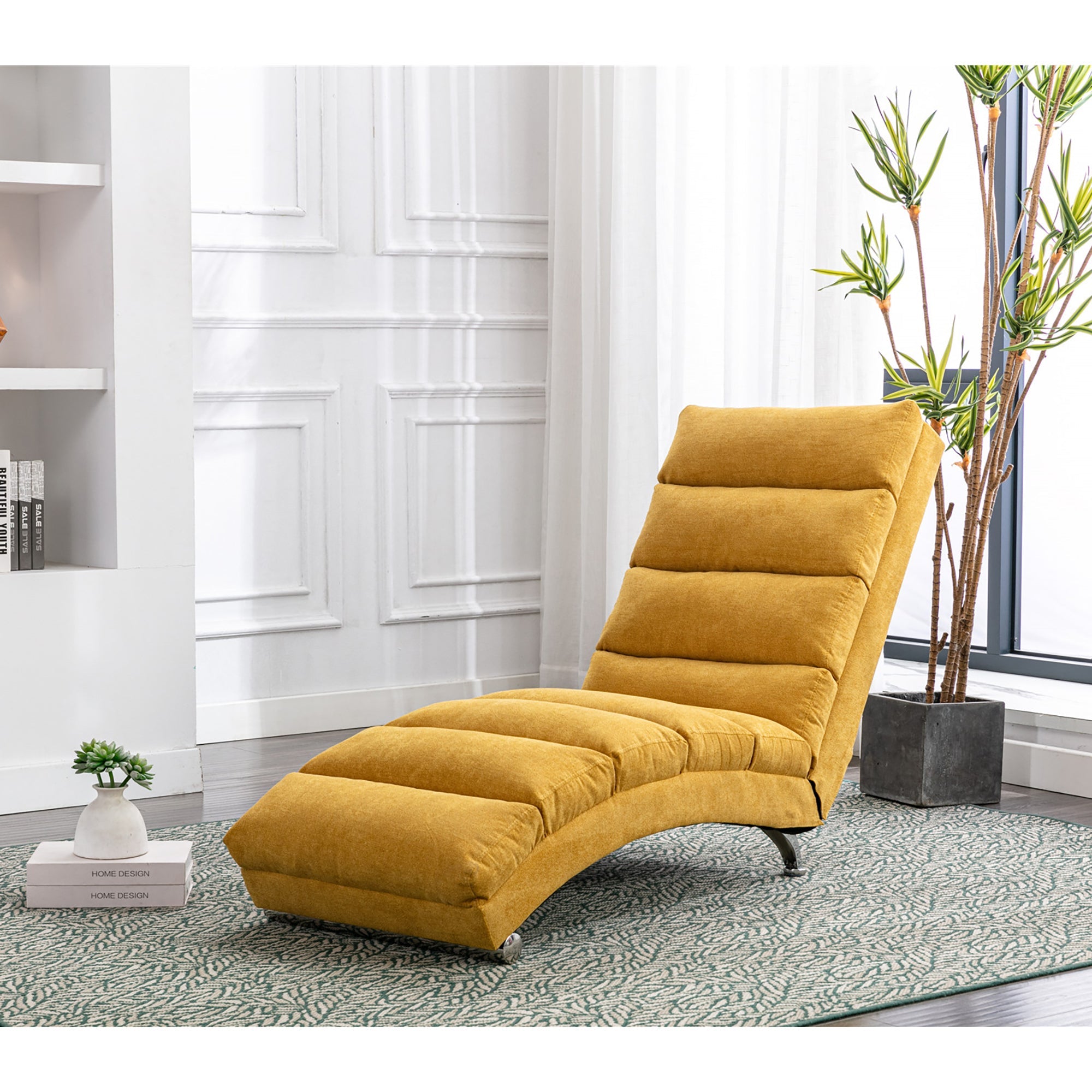 Logidon Linnen Massage Chaise Longue Met Afstandsbediening Mosterdgeel