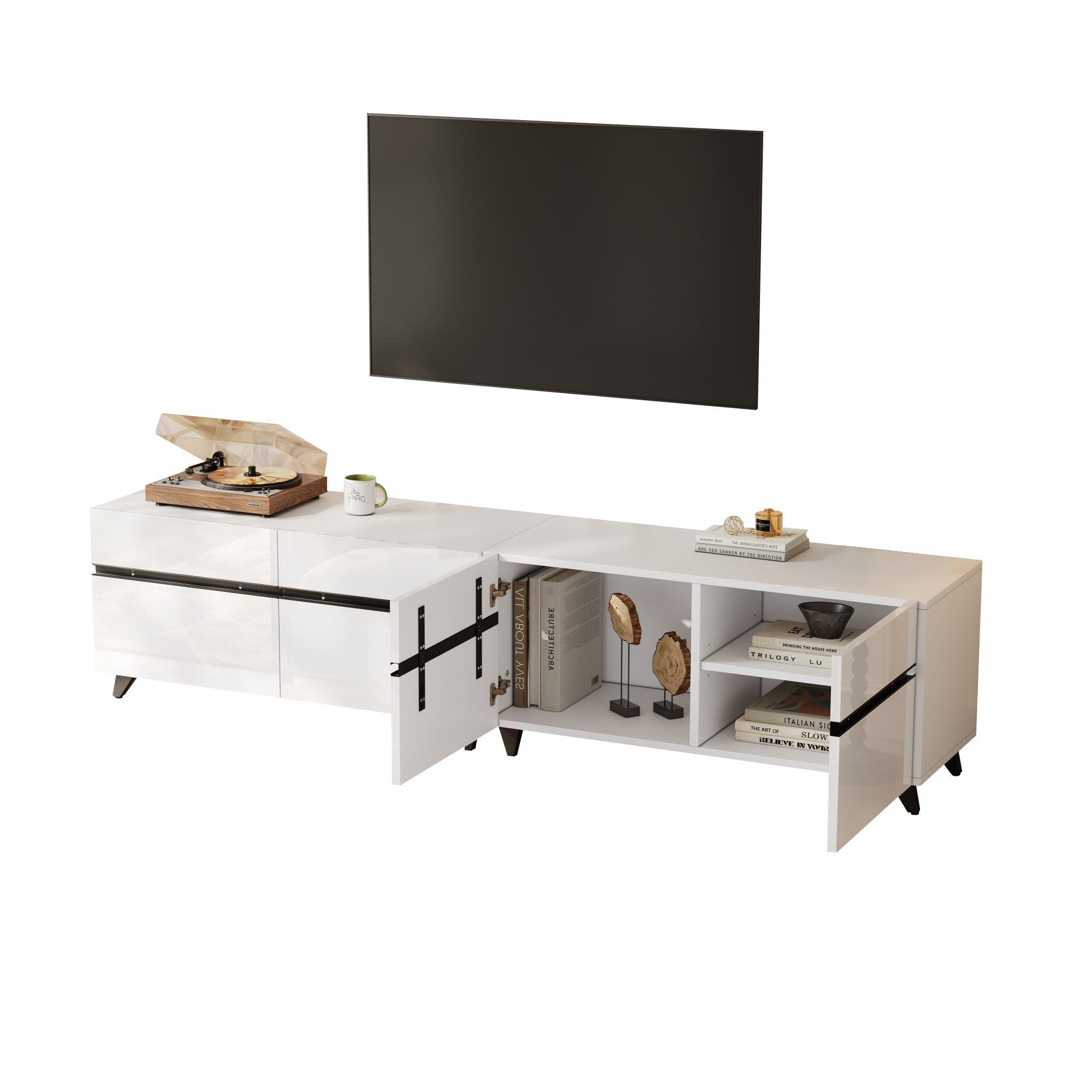 Logidon TV-meubel 180x40x49 cm wit hoogglans 4 kasten