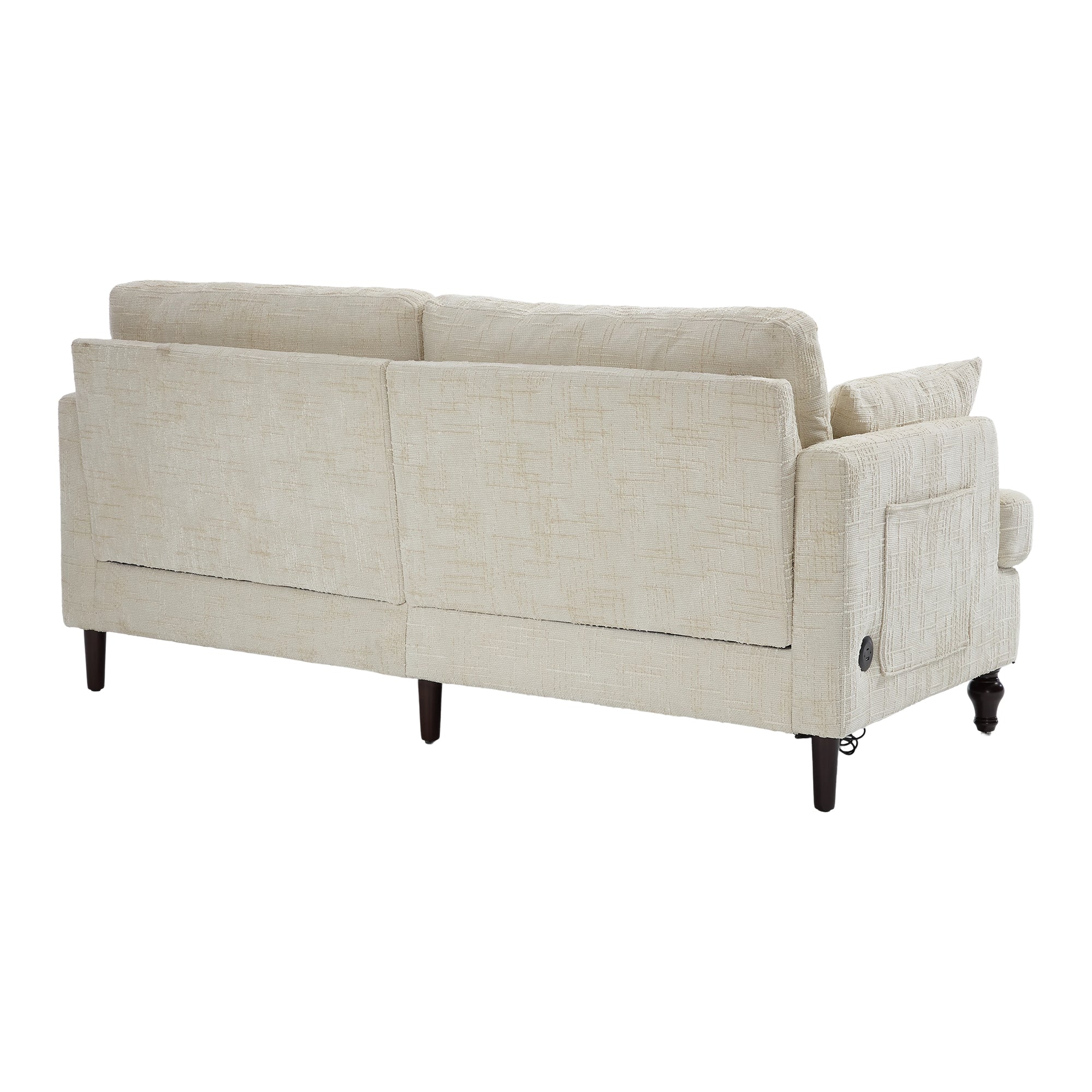 Logidon tweezitsbank van chenille, beige LED-USB-opbergruimte, houten poten