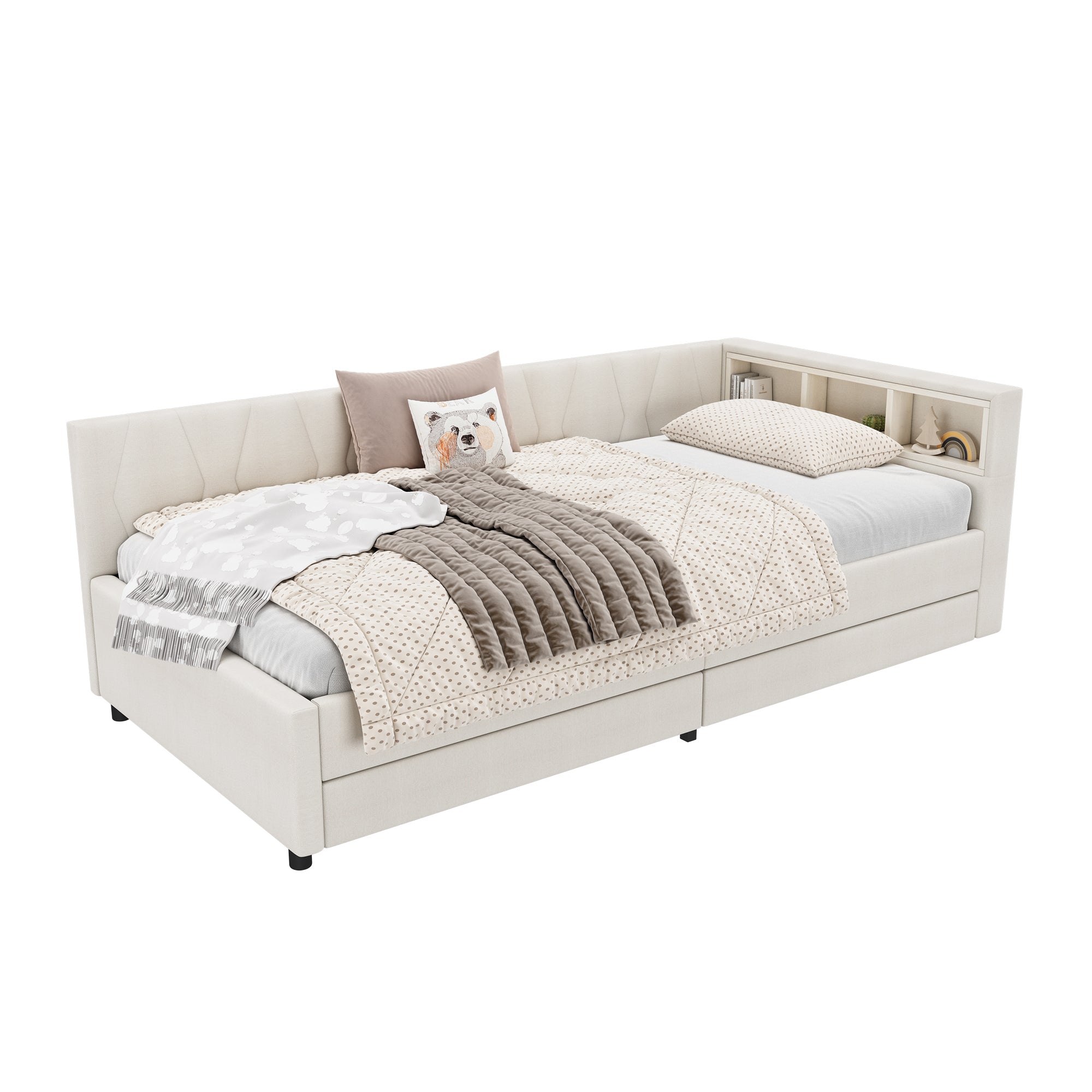 Logidon Dagbed 90x200 cm Beige Slaapbank Opbergvak met USB C LED