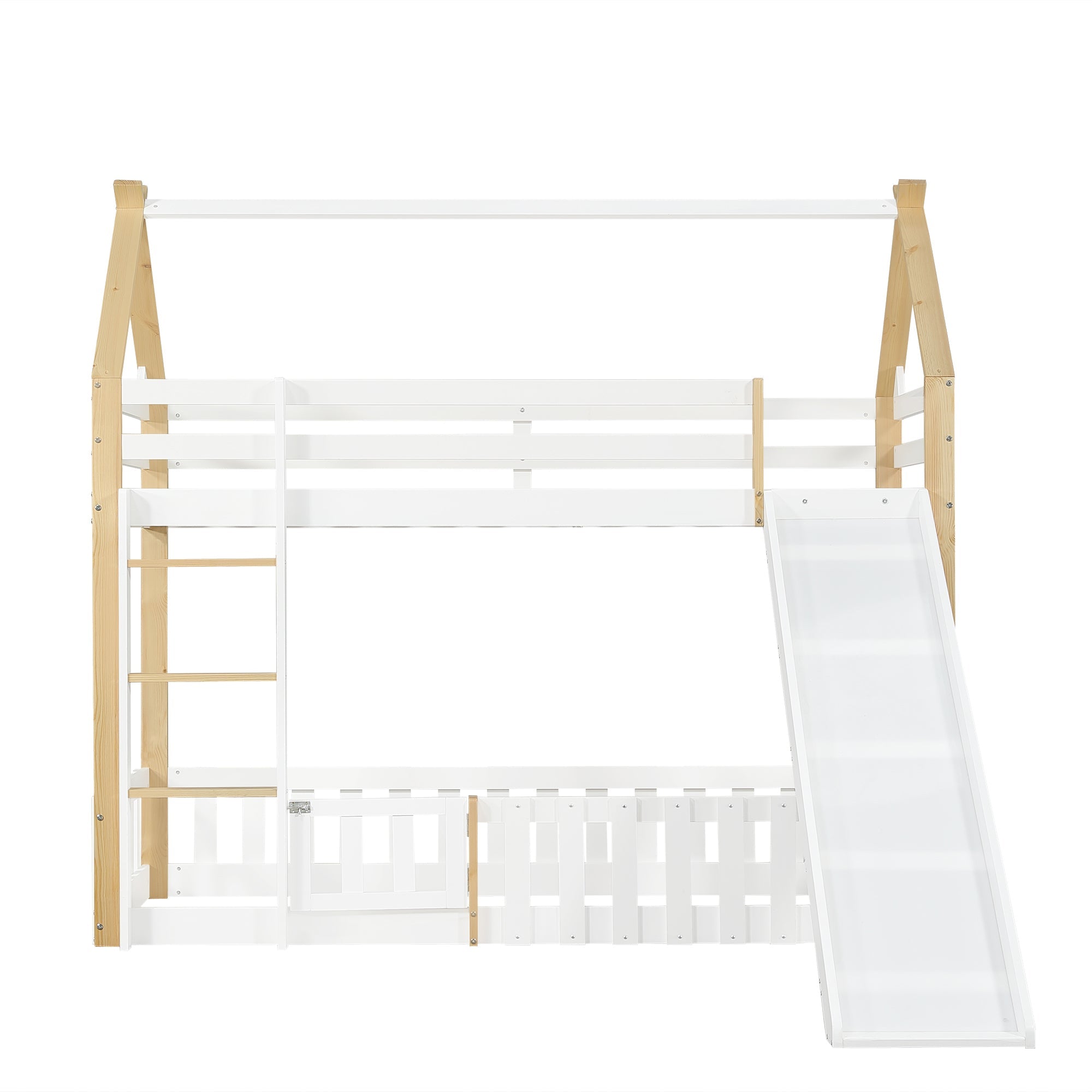 Logidon stapelbed met dakvorm en glijbaan 90x200 cm wit naturel
