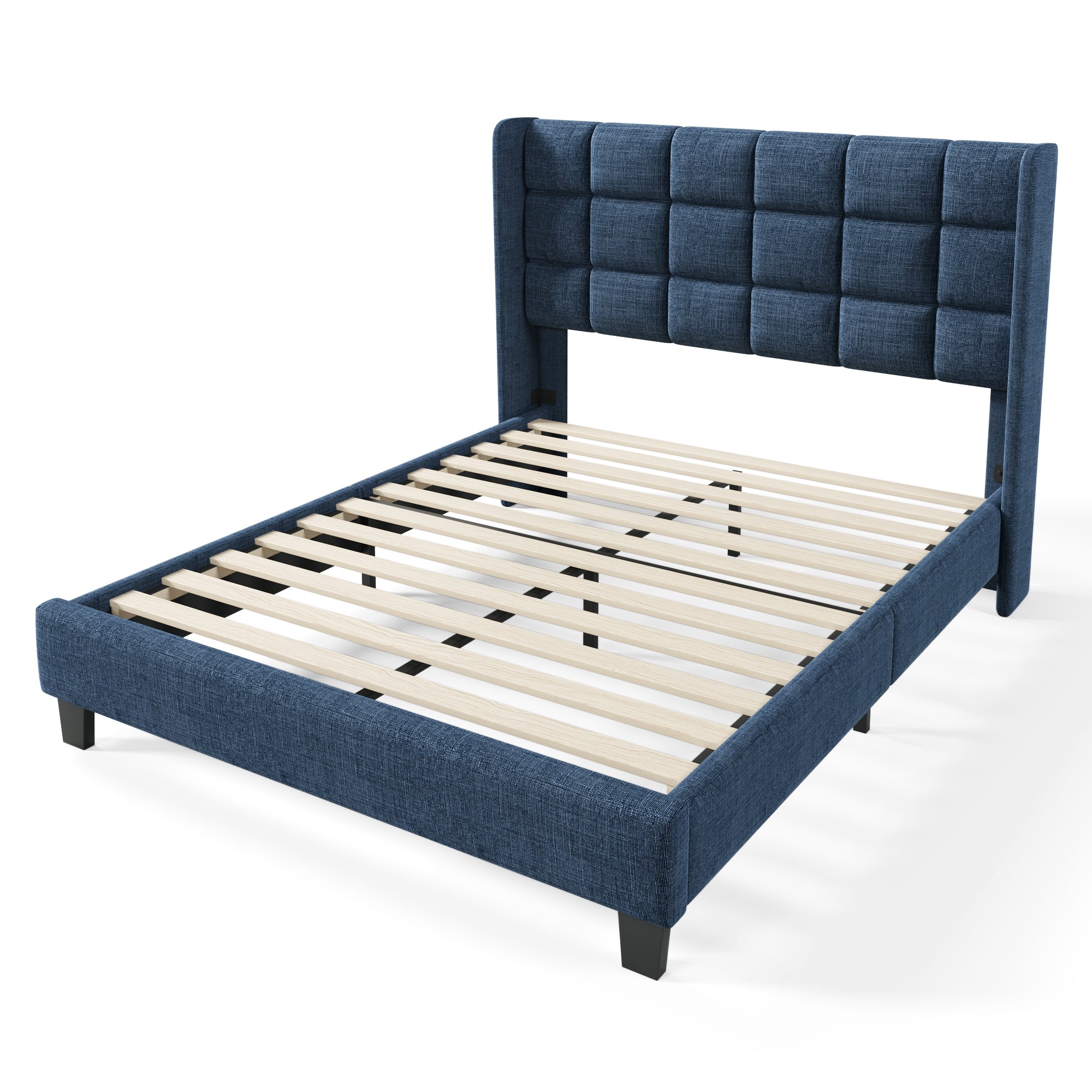 Logidon gestoffeerd bed 140x200 cm blauw linnen gecapitonneerd hoofdeinde
