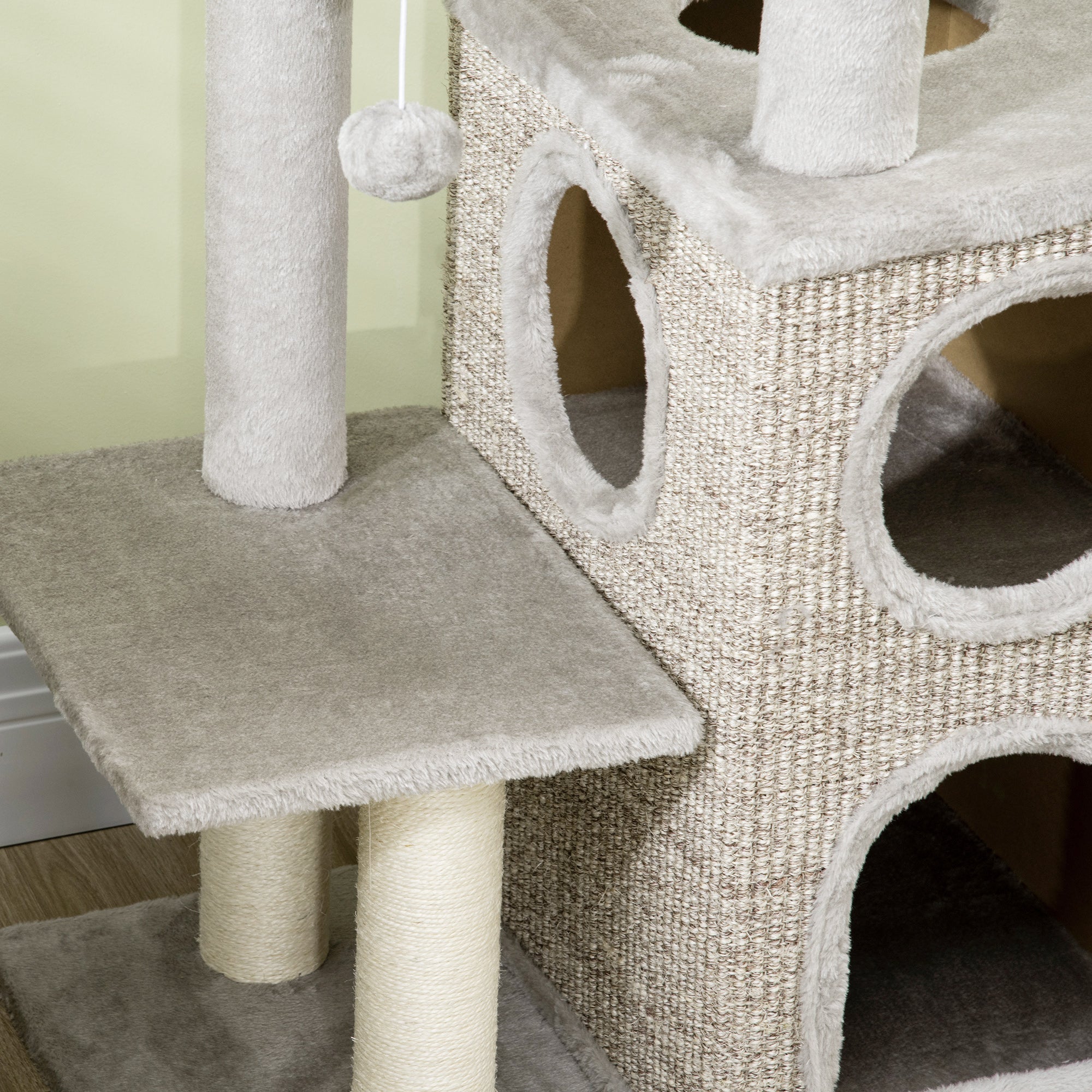 Logidon kattenkrabpaal 91cm met 2 kattengrotten sisalzuilen lichtgrijs
